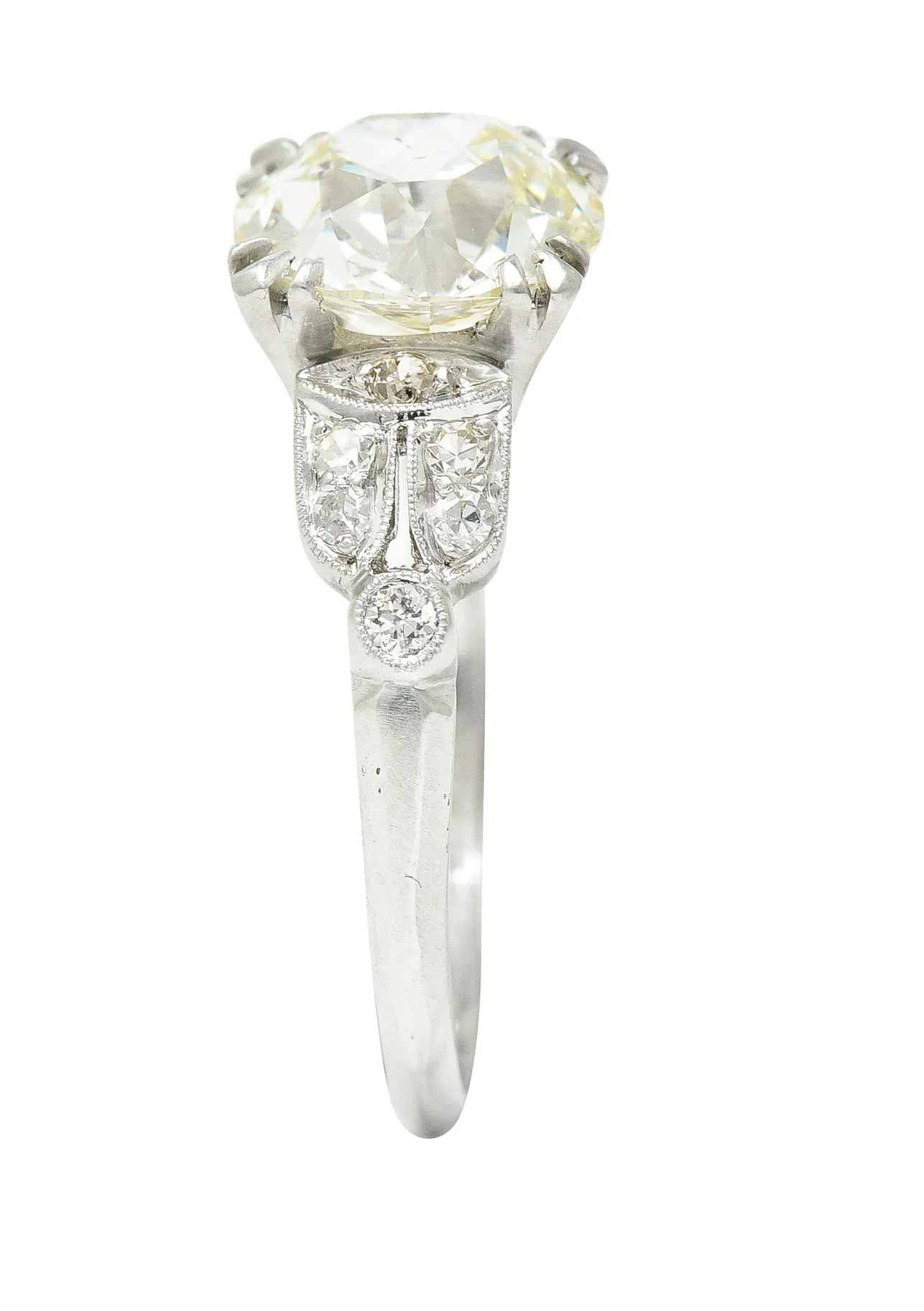 Late Art Deco 2.60 CTW Old European Cut Diamond Platinum Arch Engagement Ring