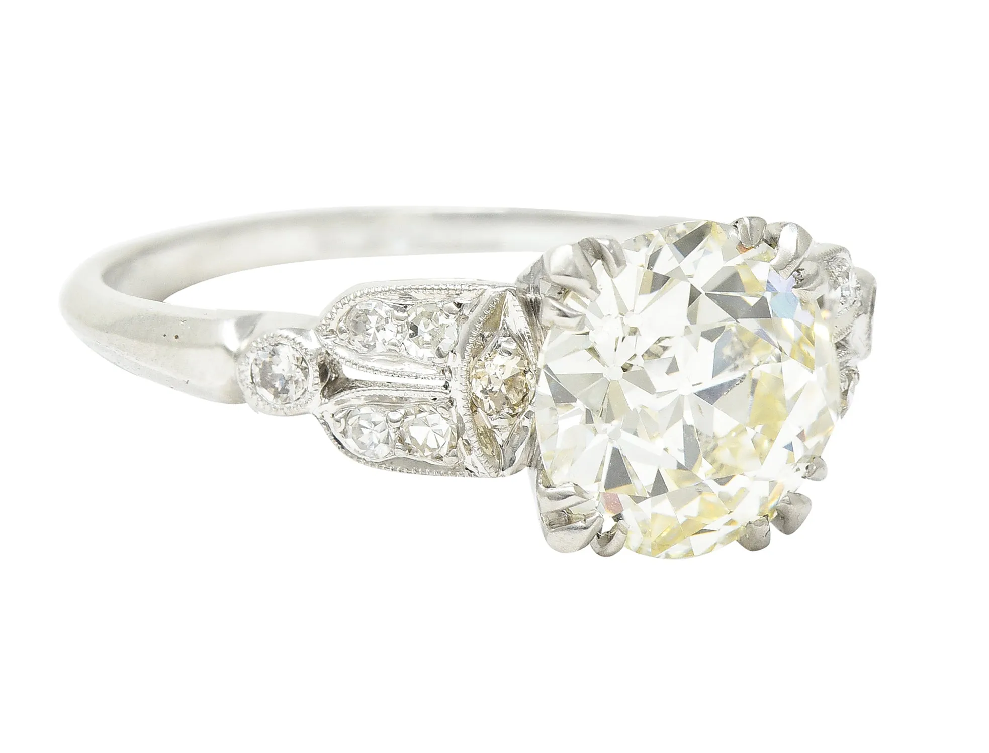 Late Art Deco 2.60 CTW Old European Cut Diamond Platinum Arch Engagement Ring