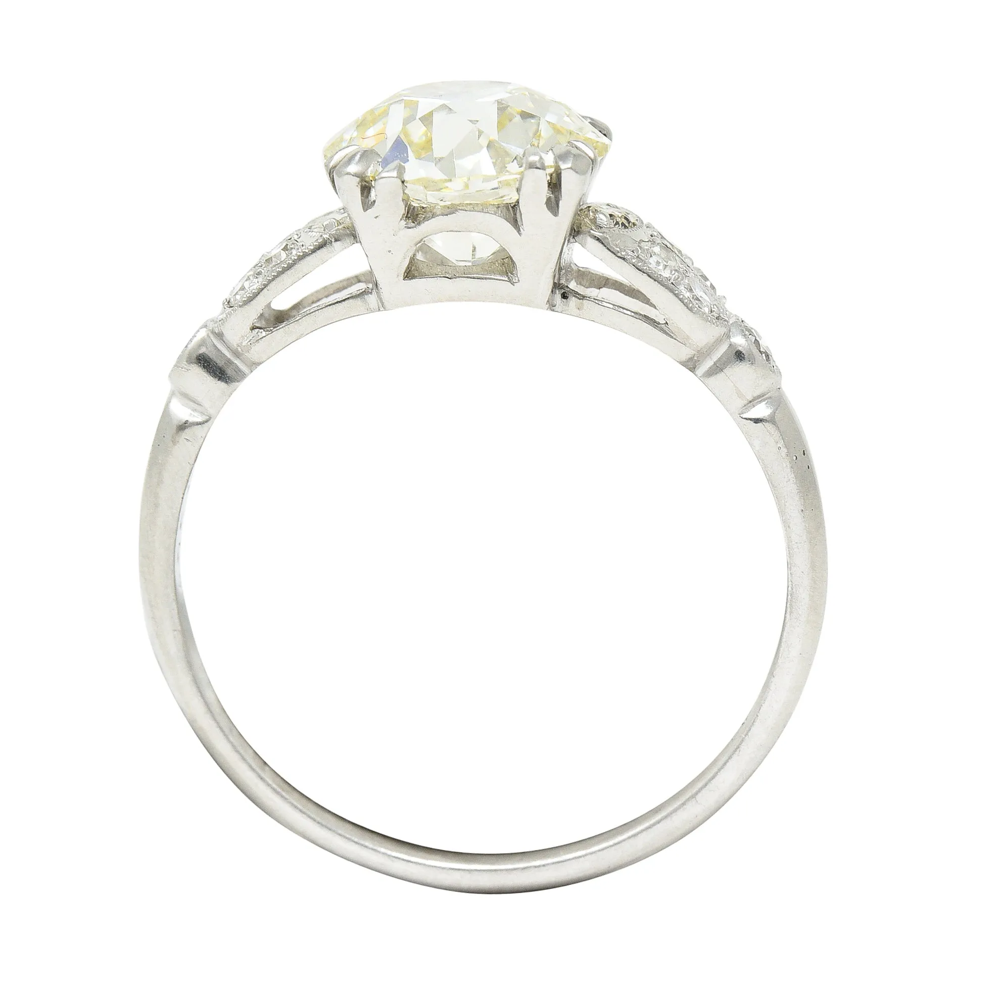 Late Art Deco 2.60 CTW Old European Cut Diamond Platinum Arch Engagement Ring