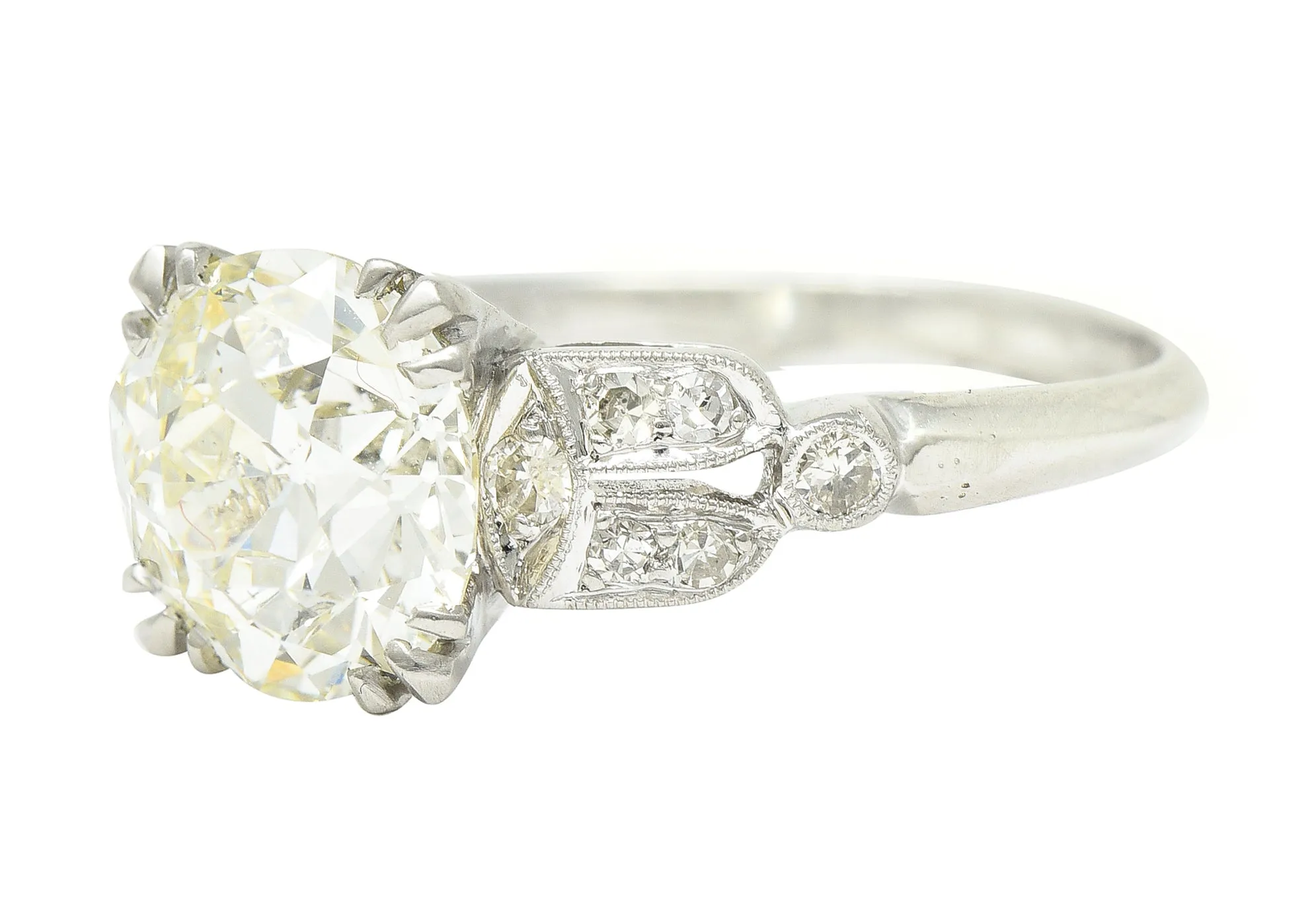 Late Art Deco 2.60 CTW Old European Cut Diamond Platinum Arch Engagement Ring