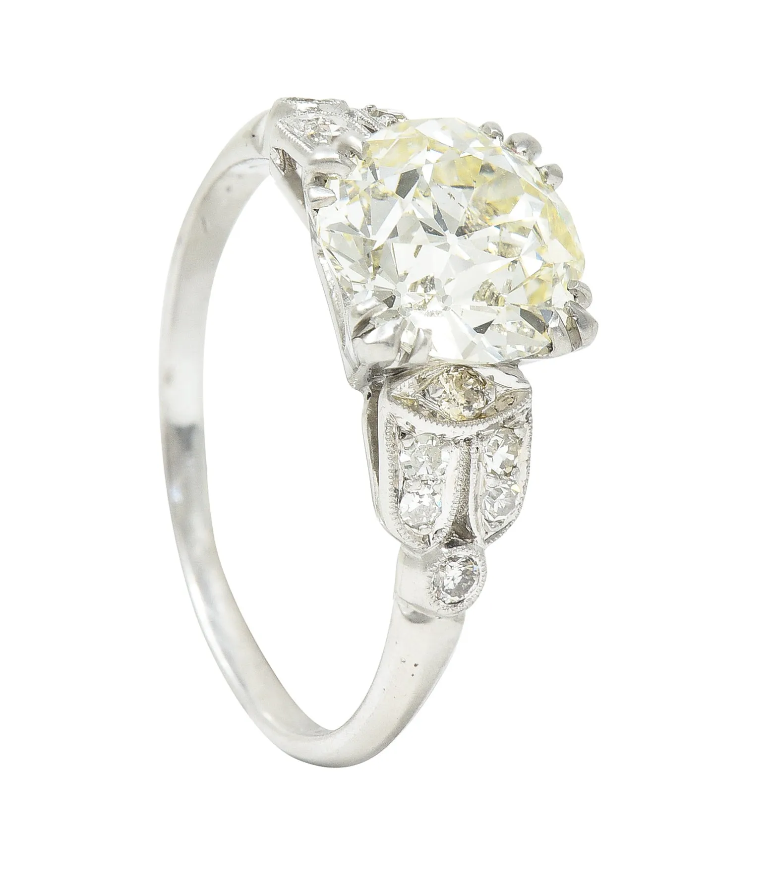 Late Art Deco 2.60 CTW Old European Cut Diamond Platinum Arch Engagement Ring