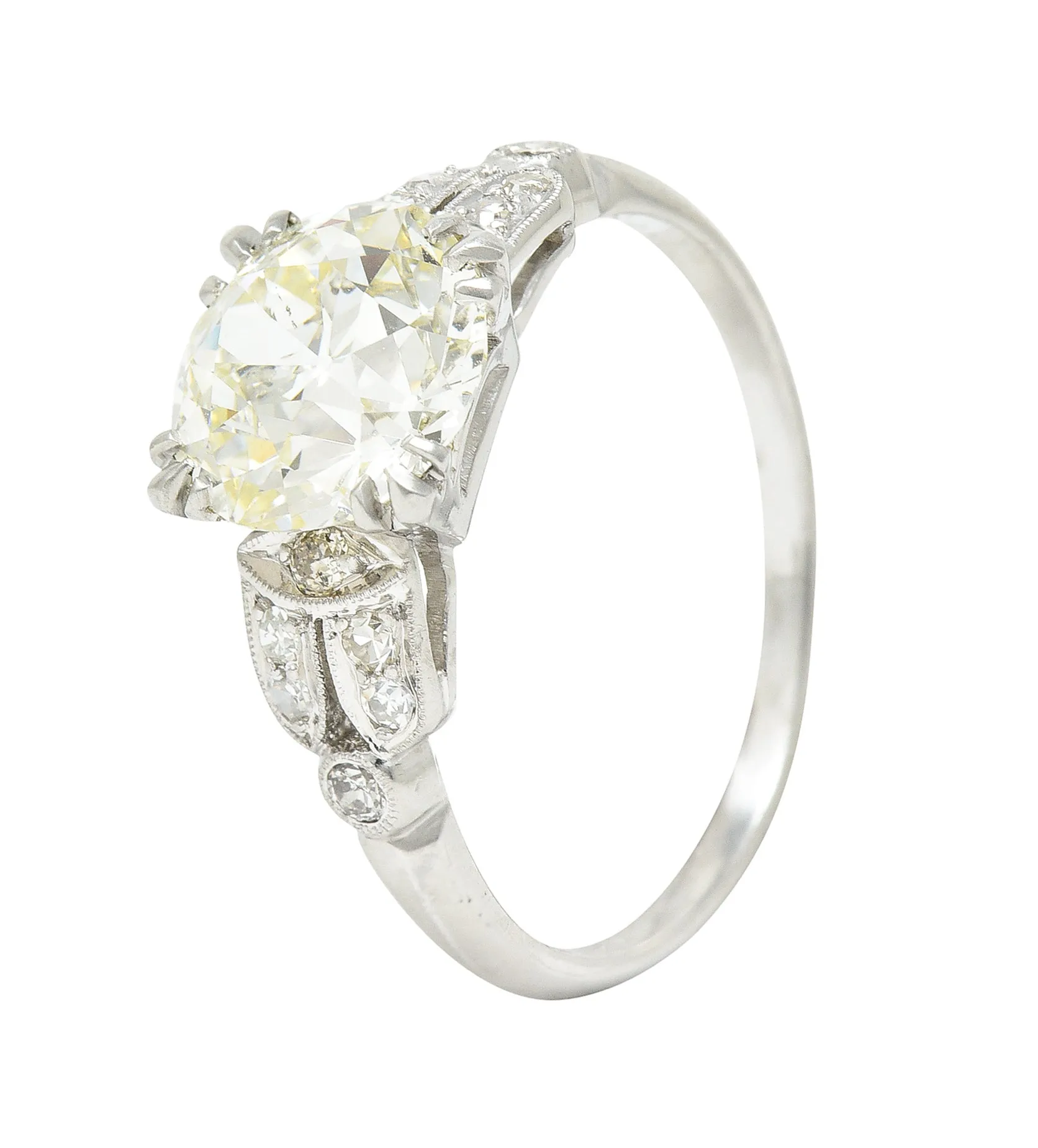 Late Art Deco 2.60 CTW Old European Cut Diamond Platinum Arch Engagement Ring