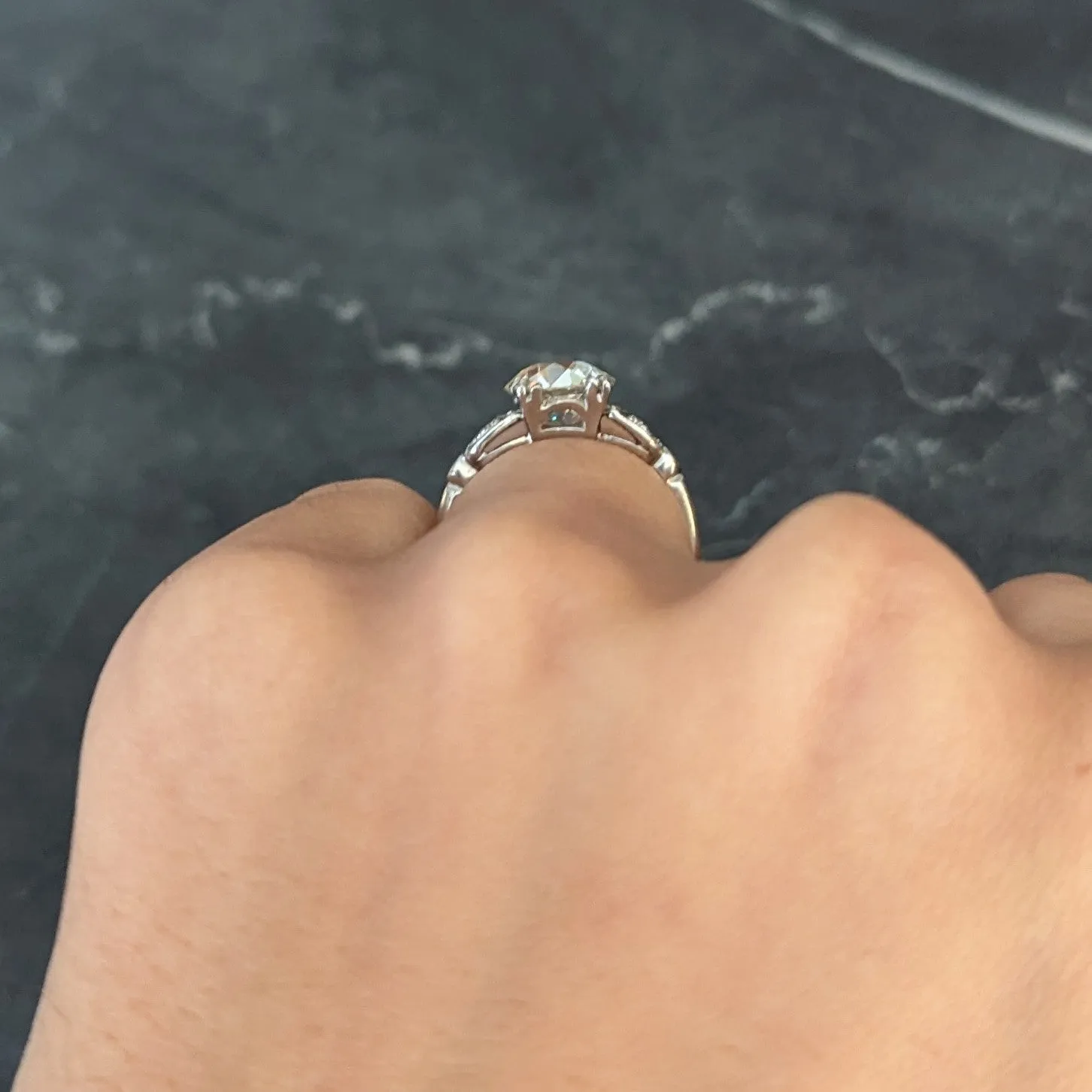Late Art Deco 2.60 CTW Old European Cut Diamond Platinum Arch Engagement Ring