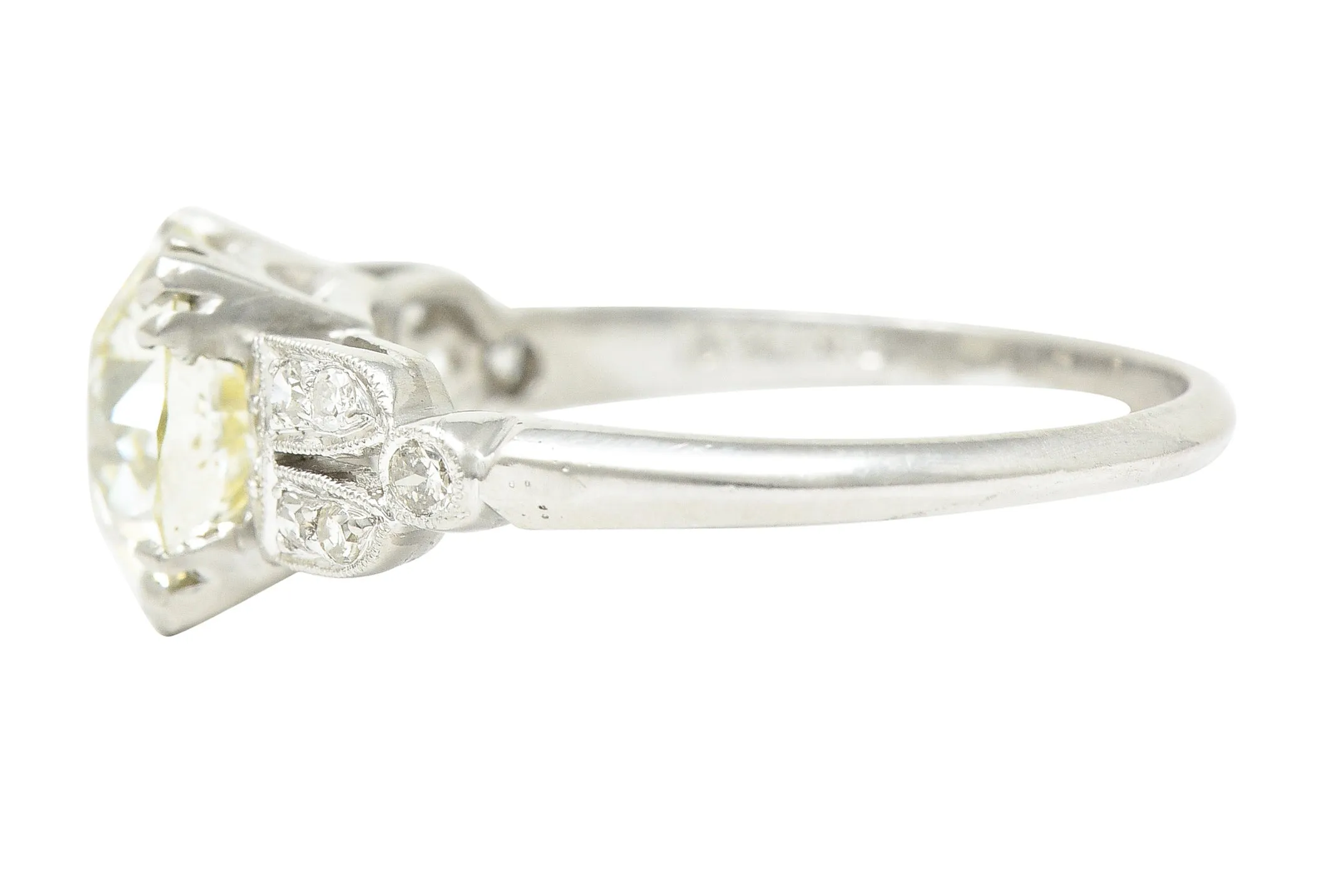 Late Art Deco 2.60 CTW Old European Cut Diamond Platinum Arch Engagement Ring