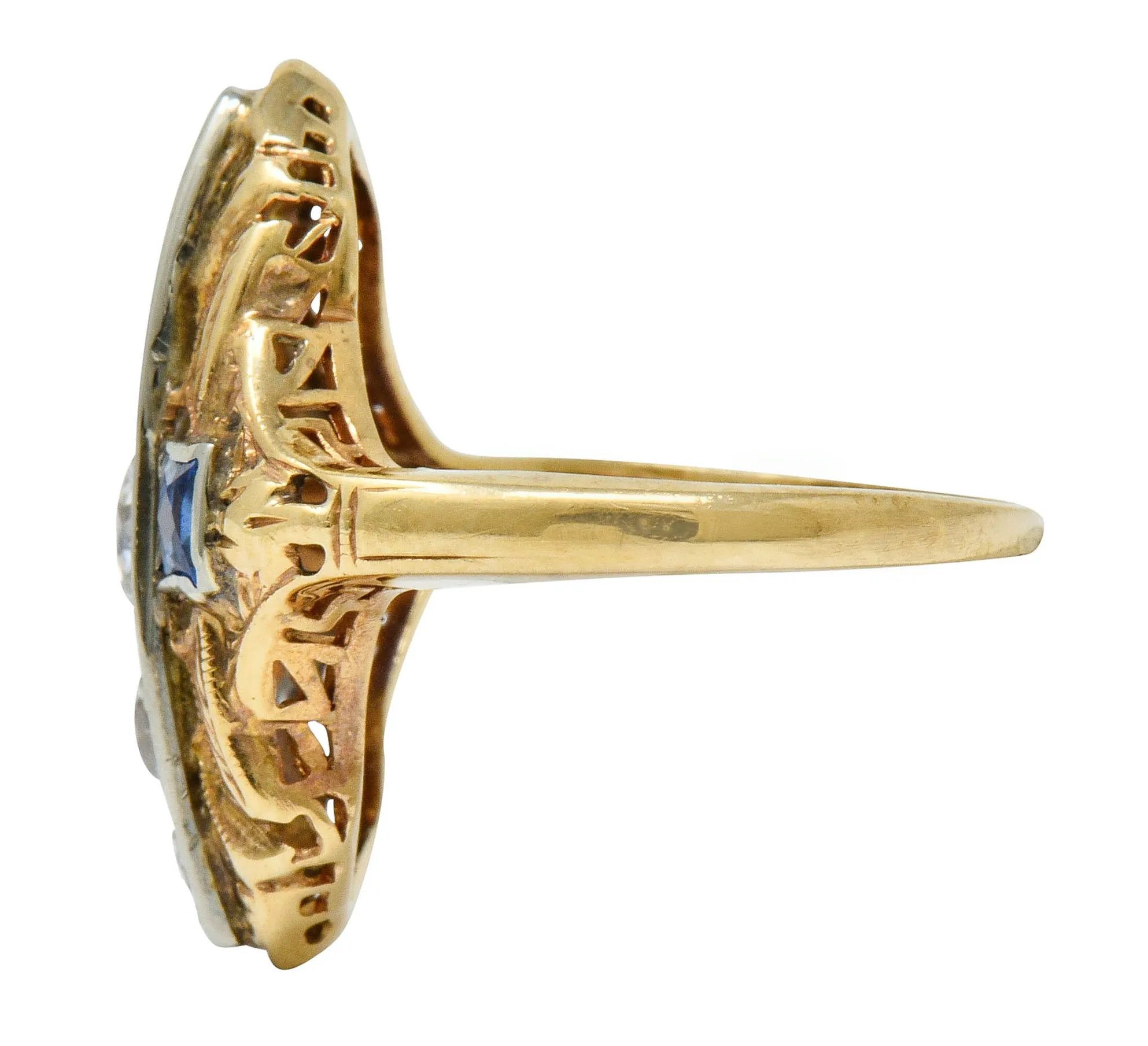 Late Edwardian Diamond Sapphire Platinum-Topped 14 Karat Gold Dinner Ring