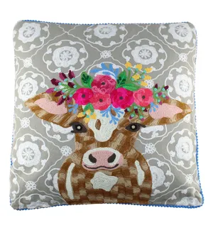 Lazy Cow Embroidered Throw Pillow