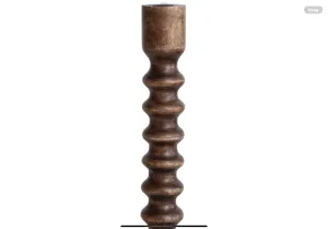 Lg Hand-Carved Mango Wood Taper Holder, Walnut Finish