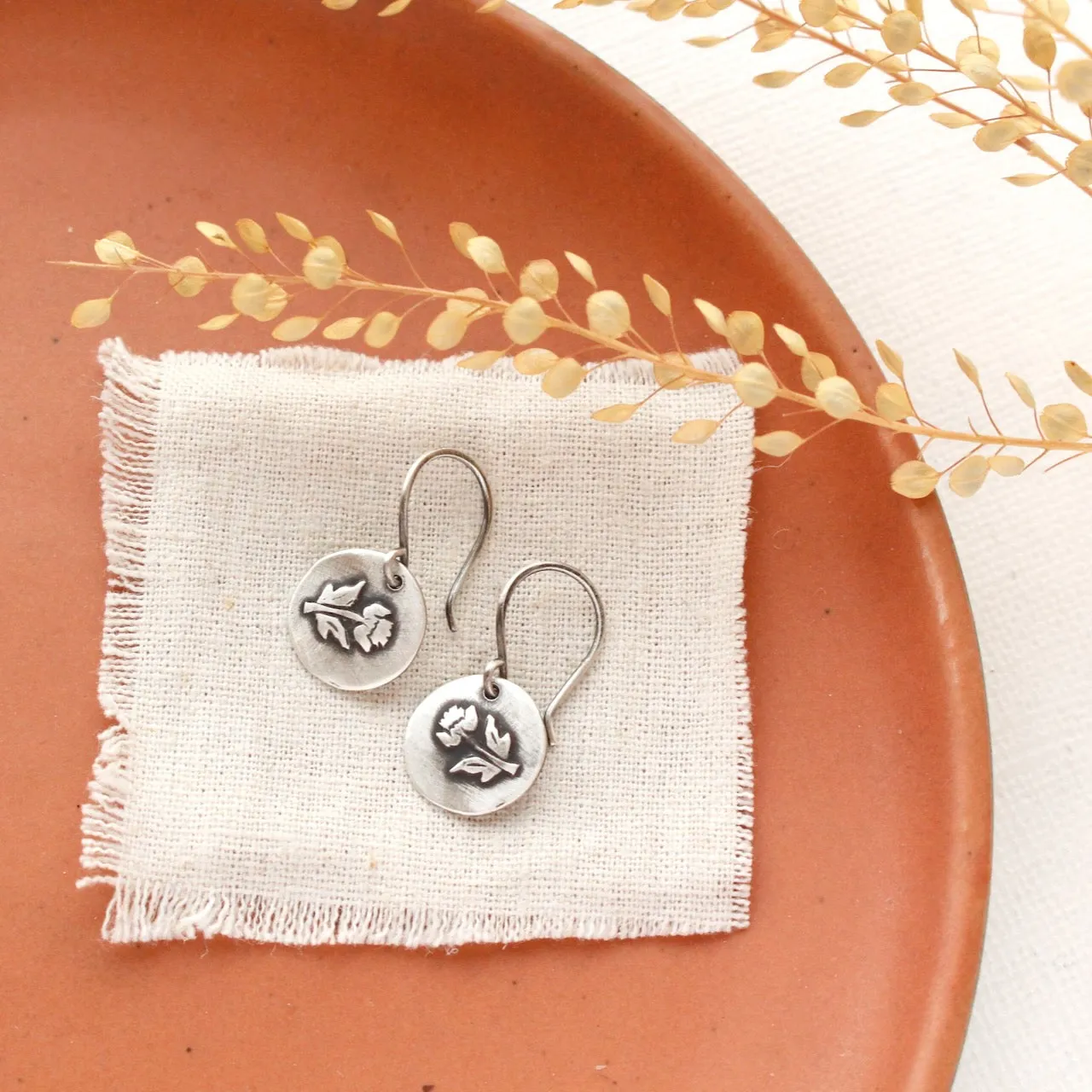 Little Rustic Rose Oxidized Silver Earrings