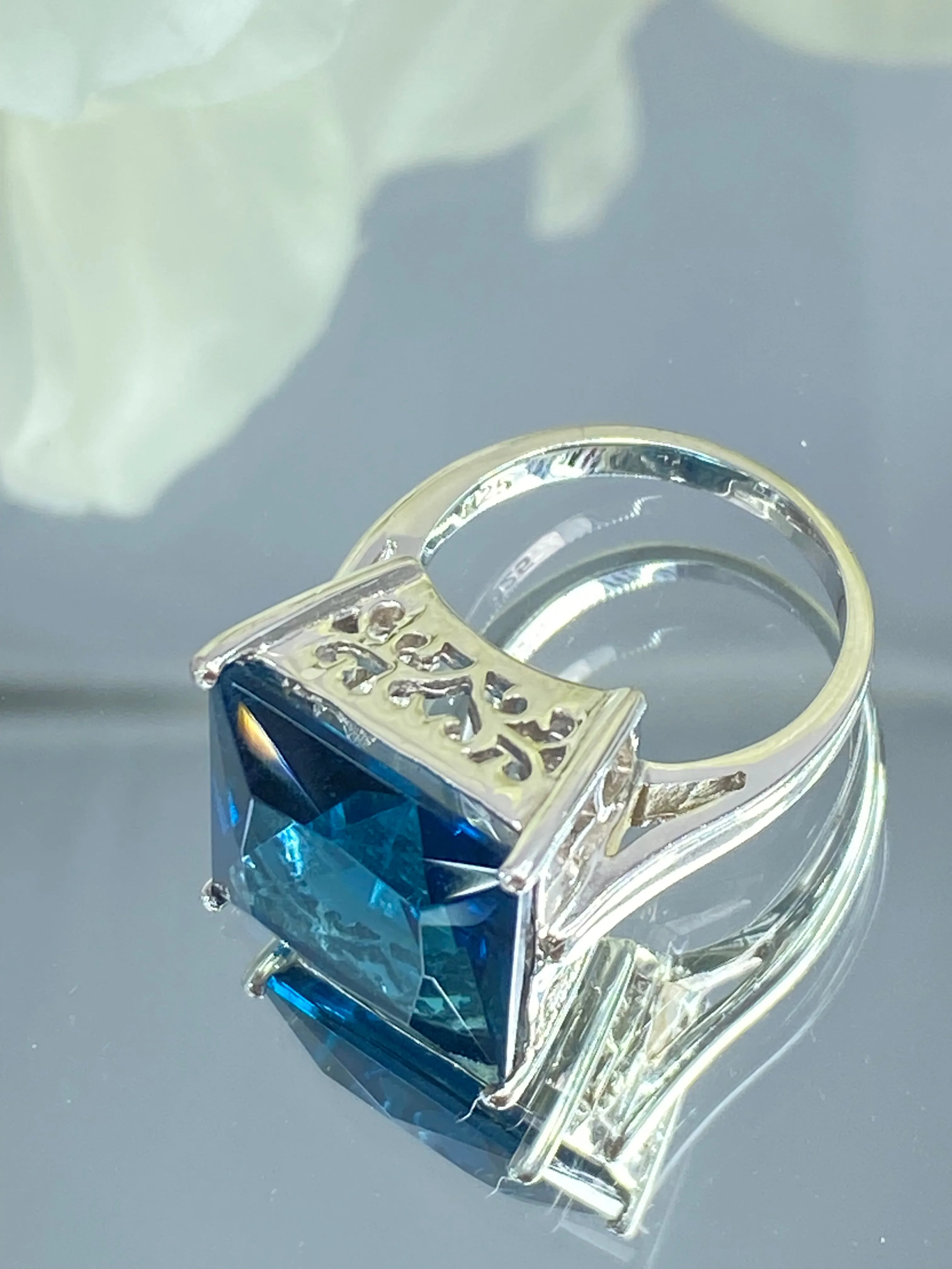 London Blue Art Deco Ring, Size 7, 12ct Big Square Gem, Vintage Jewelry Design#D45 - Ready to Ship