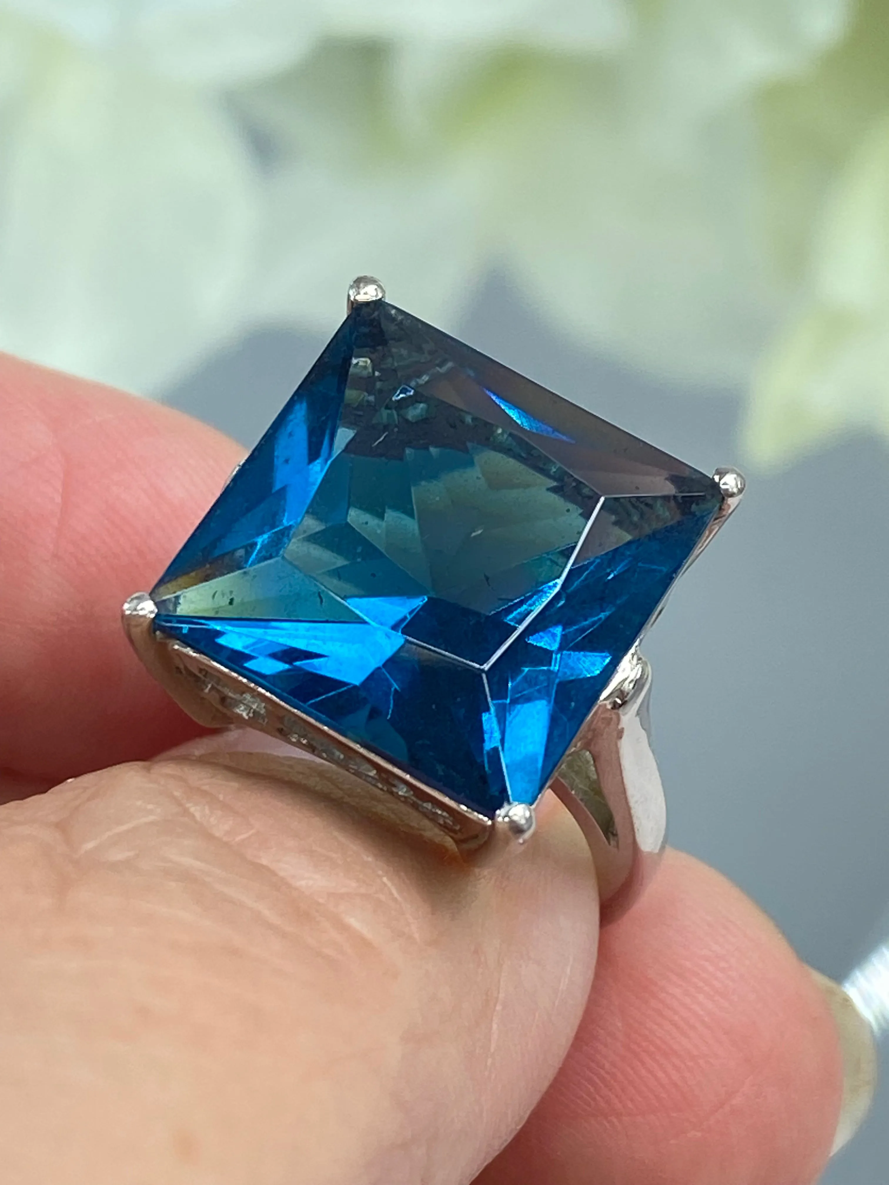 London Blue Art Deco Ring, Size 7, 12ct Big Square Gem, Vintage Jewelry Design#D45 - Ready to Ship