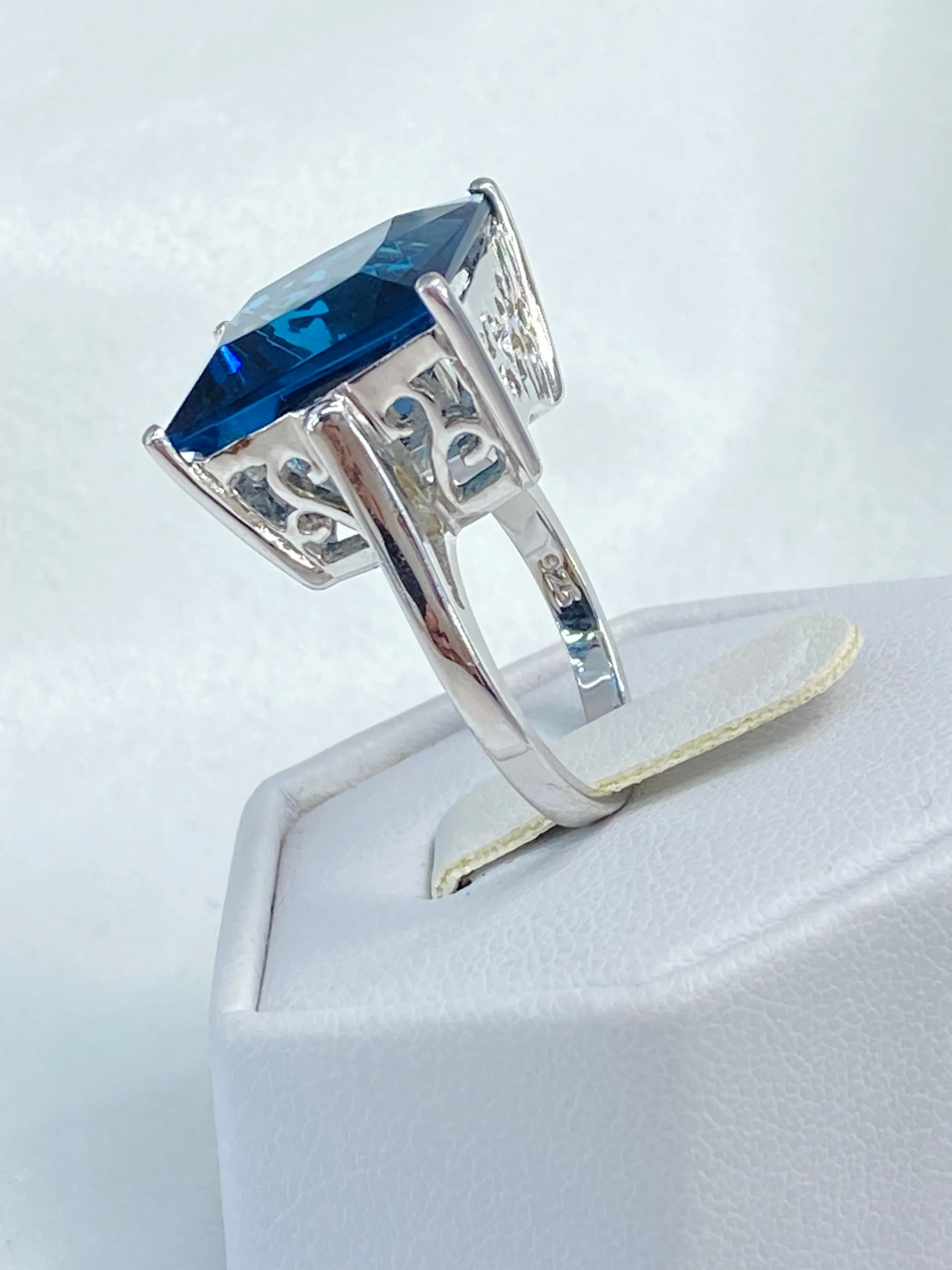 London Blue Art Deco Ring, Size 7, 12ct Big Square Gem, Vintage Jewelry Design#D45 - Ready to Ship