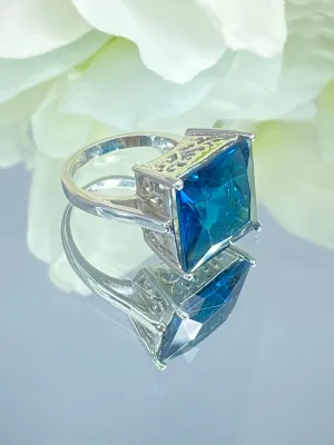London Blue Art Deco Ring, Size 7, 12ct Big Square Gem, Vintage Jewelry Design#D45 - Ready to Ship