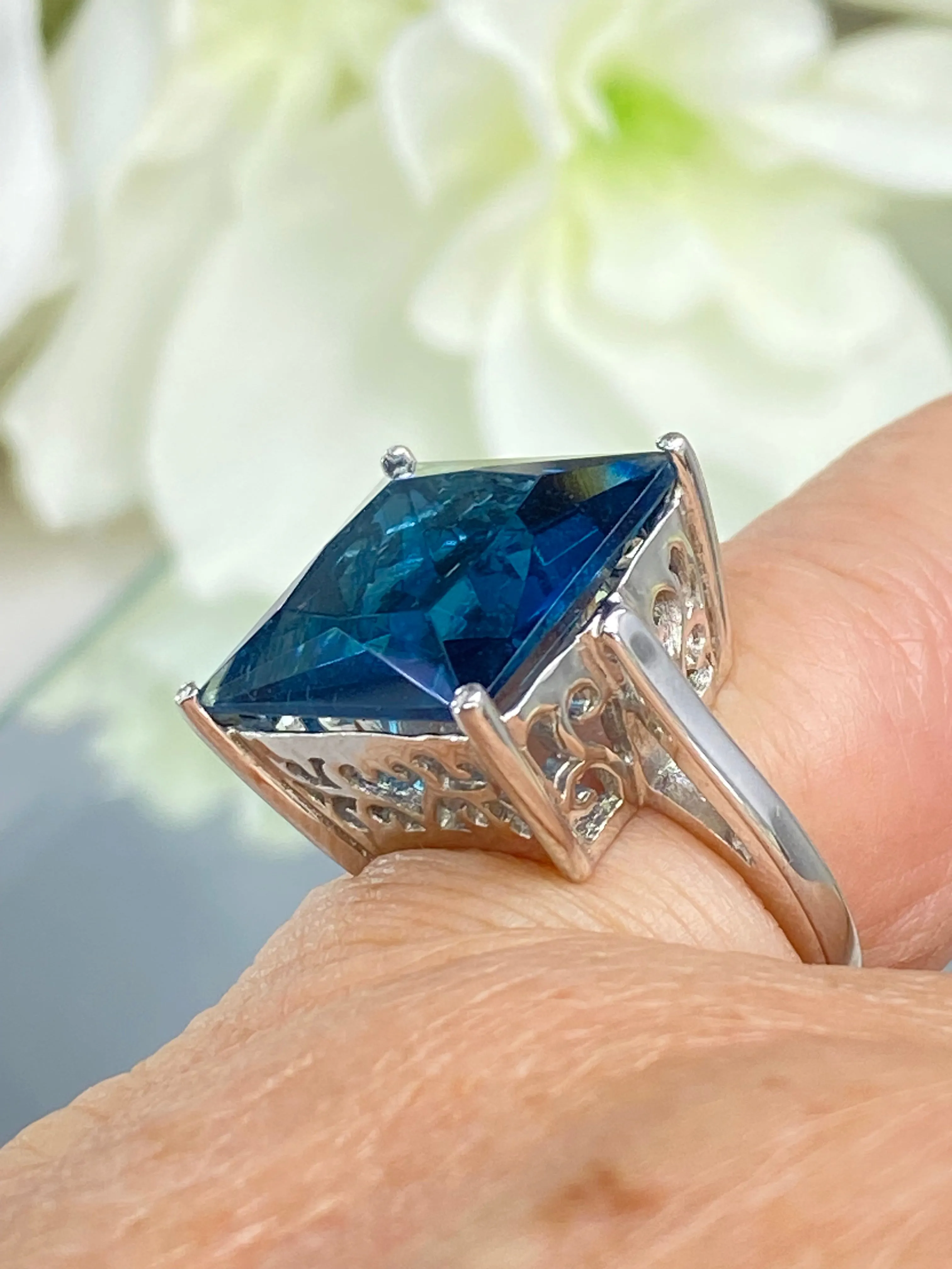 London Blue Art Deco Ring, Size 7, 12ct Big Square Gem, Vintage Jewelry Design#D45 - Ready to Ship