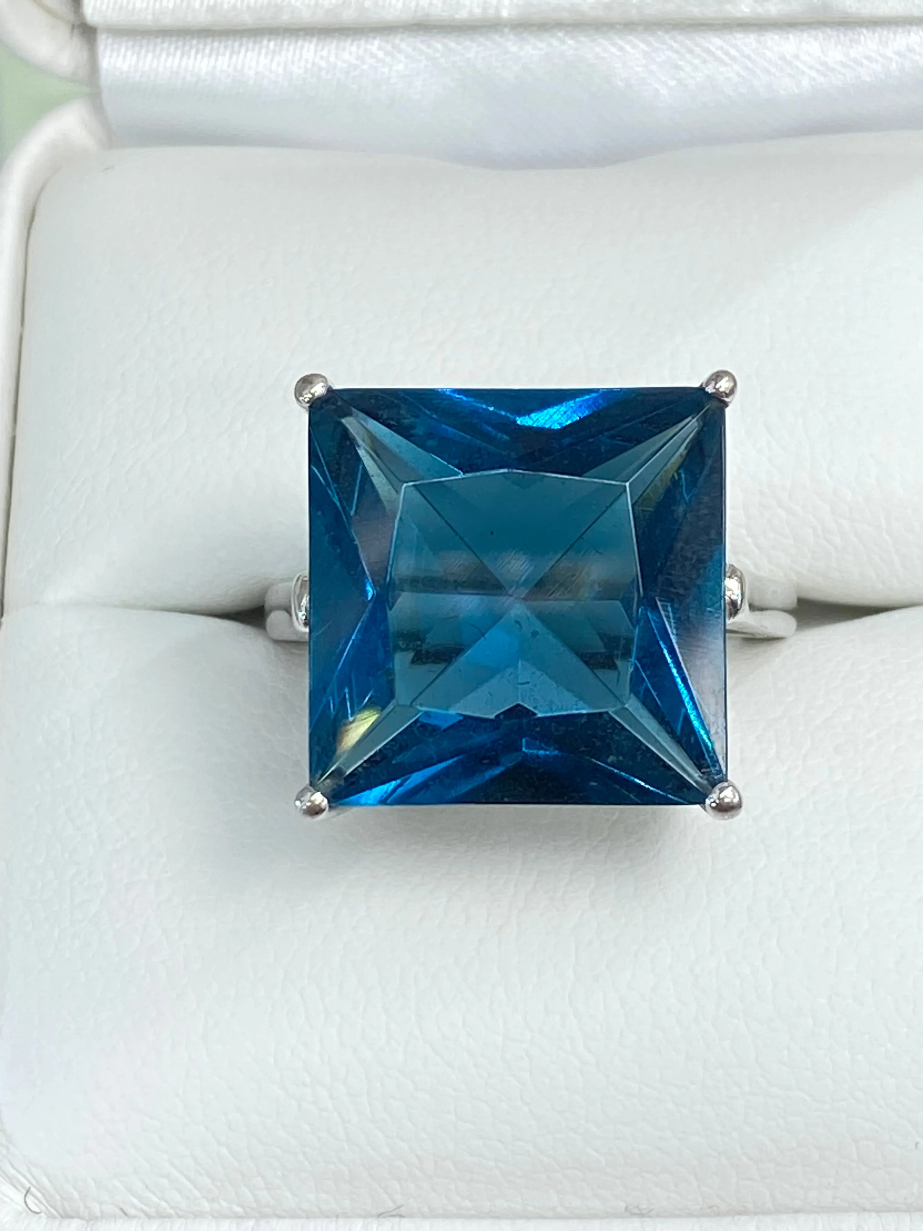 London Blue Art Deco Ring, Size 7, 12ct Big Square Gem, Vintage Jewelry Design#D45 - Ready to Ship