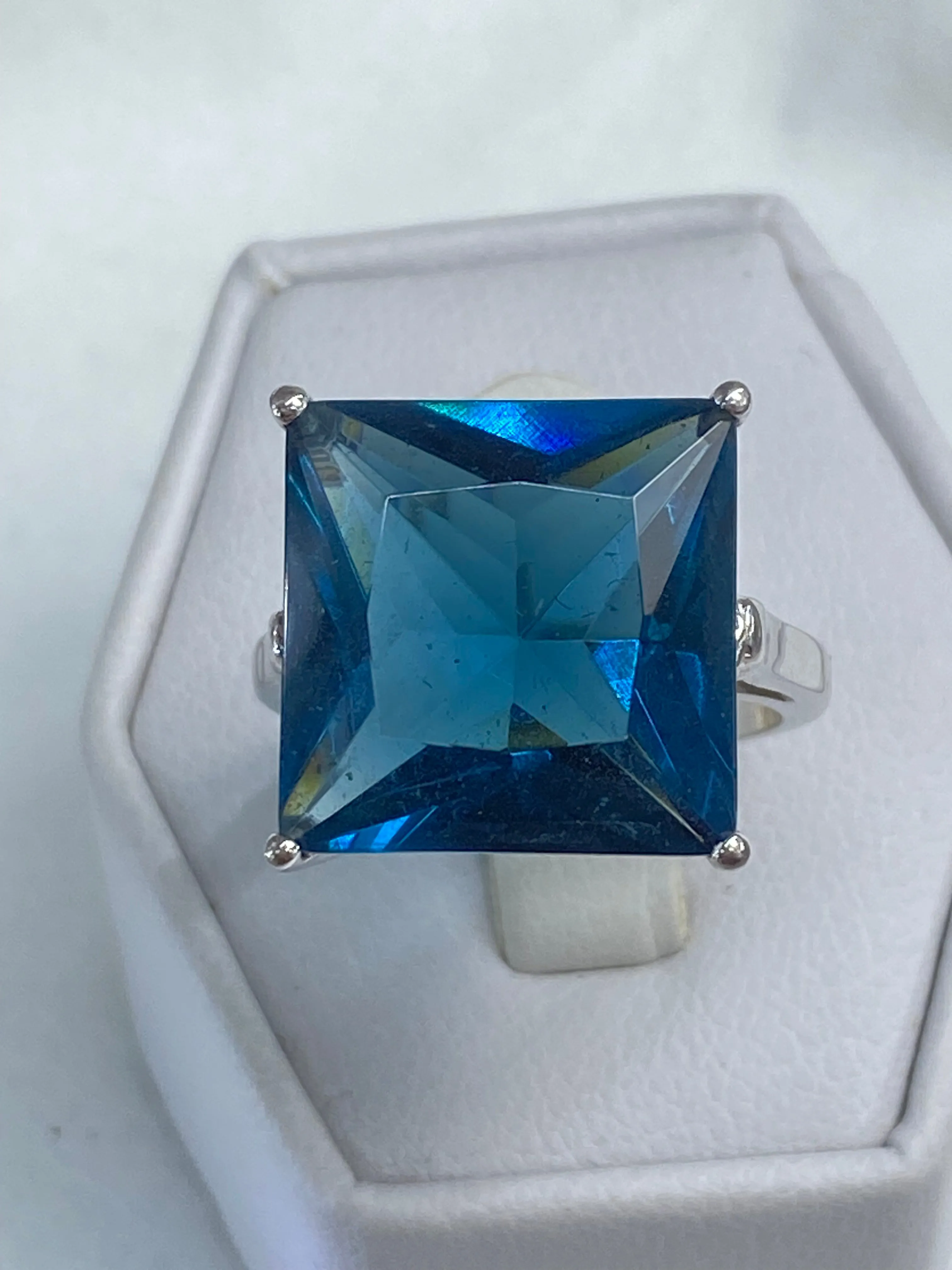 London Blue Art Deco Ring, Size 7, 12ct Big Square Gem, Vintage Jewelry Design#D45 - Ready to Ship
