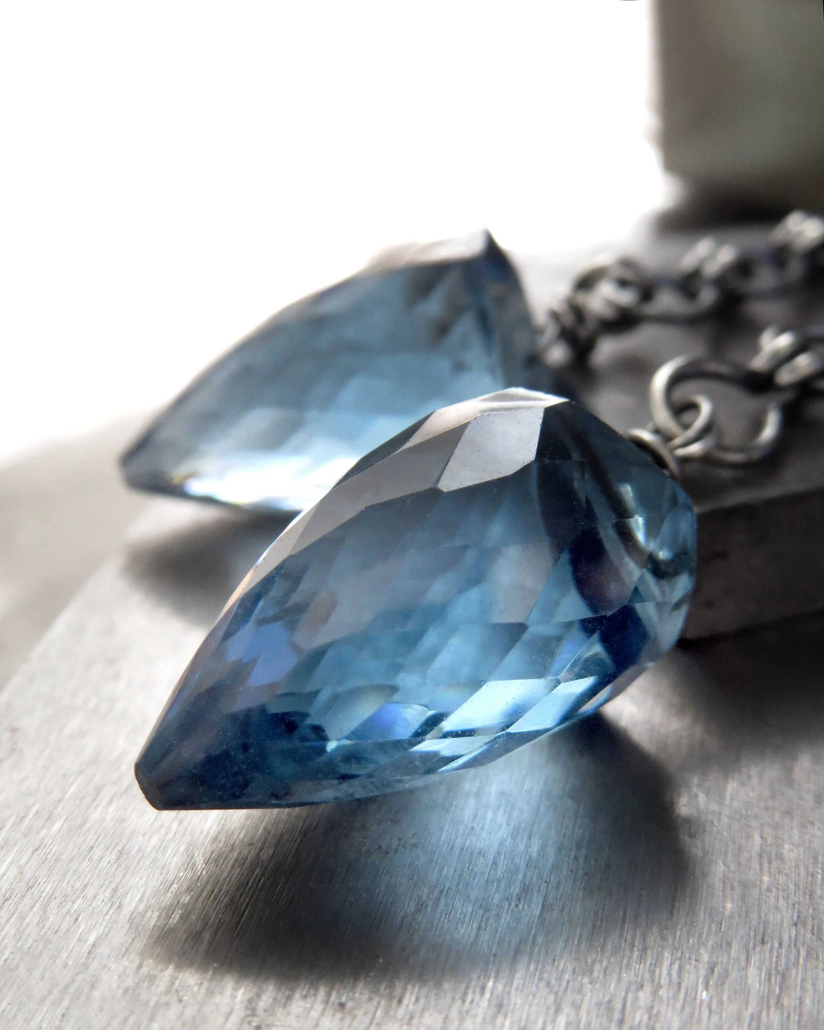 LONDON BLUE - Hydro-Quartz Bullet Earrings with Oxidized Sterling Silver