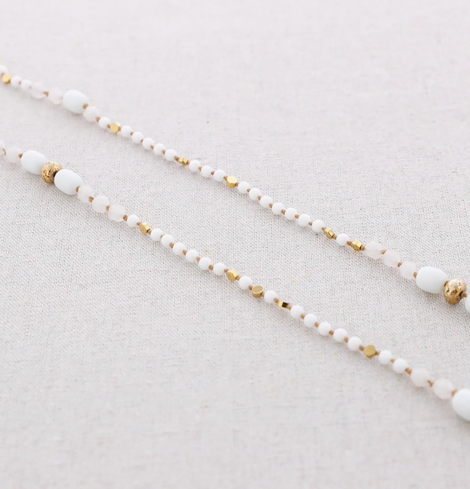 Long Steel Stone Necklace-White
