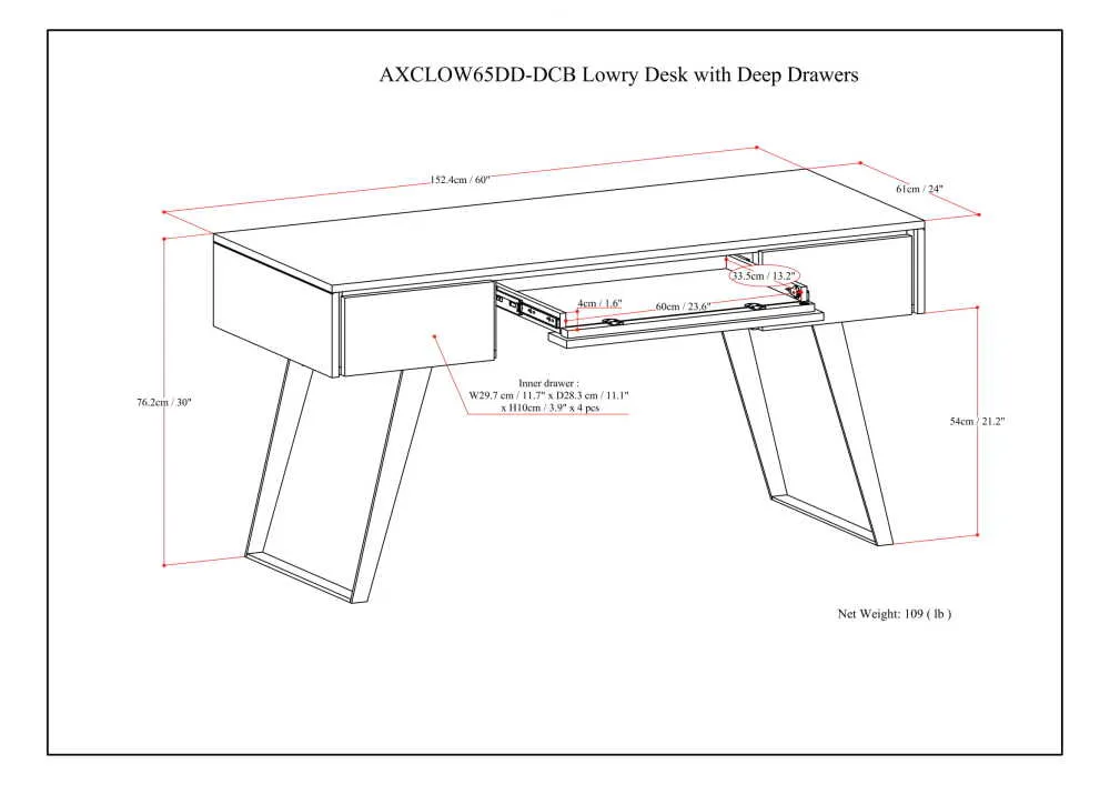 Lowry Desk with Deep Drawers in Acacia
