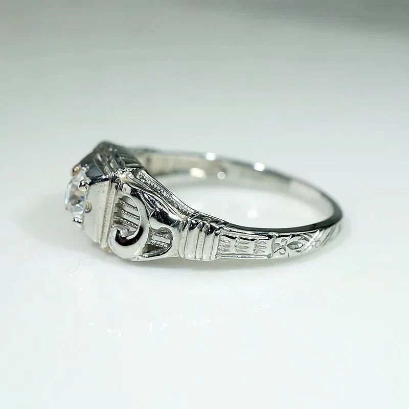 Lyrical 1930s Old Mine Diamond & White Gold Ring
