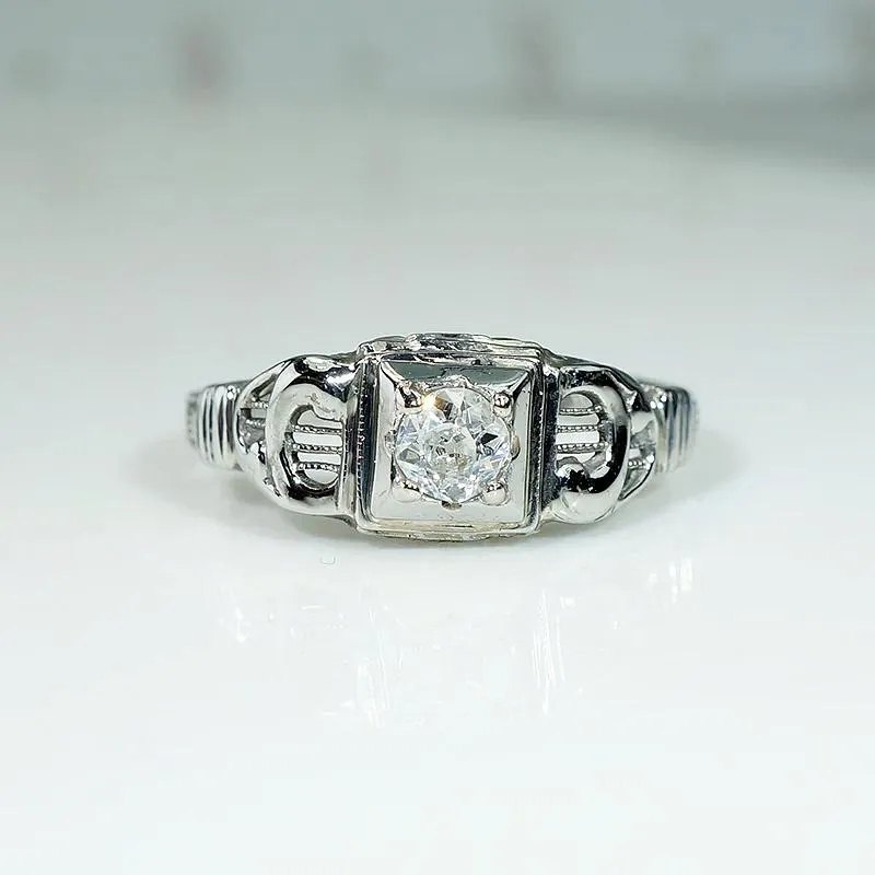 Lyrical 1930s Old Mine Diamond & White Gold Ring