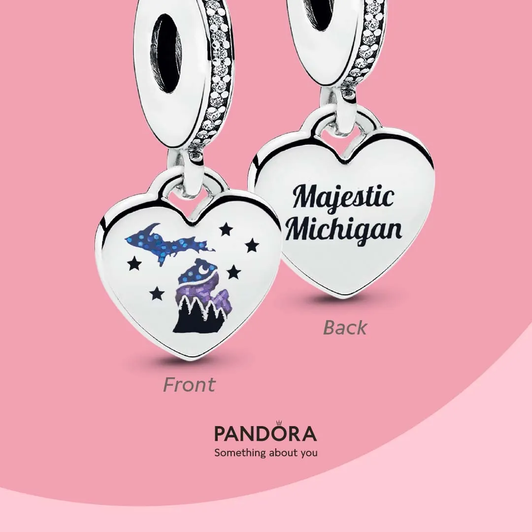 Majestic Michigan Silver Pandora Heart Dangle Charm