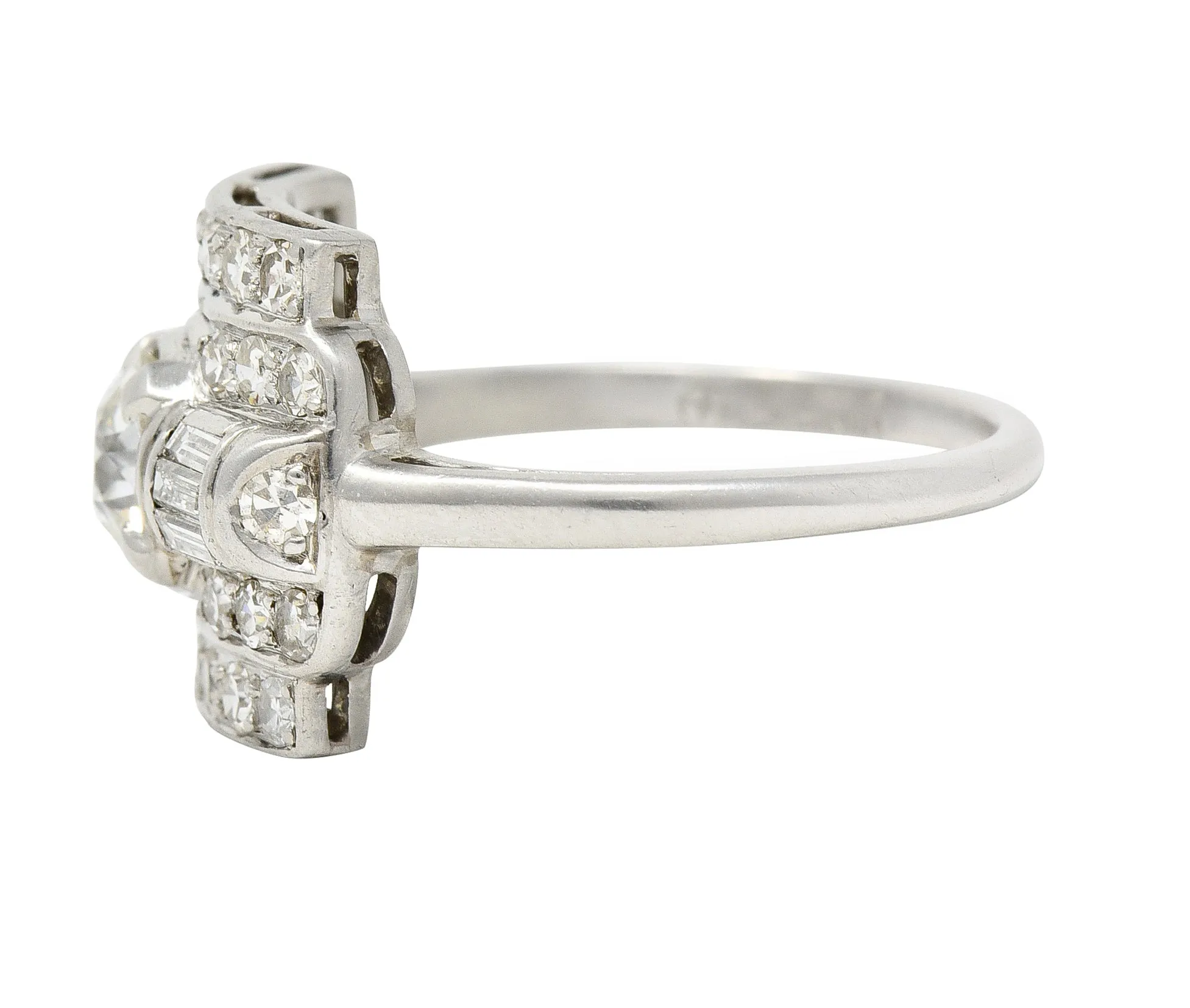 Maurice Tishman Art Deco 1.66 CTW Old European Cut Diamond Platinum Cluster Vintage Dinner Ring