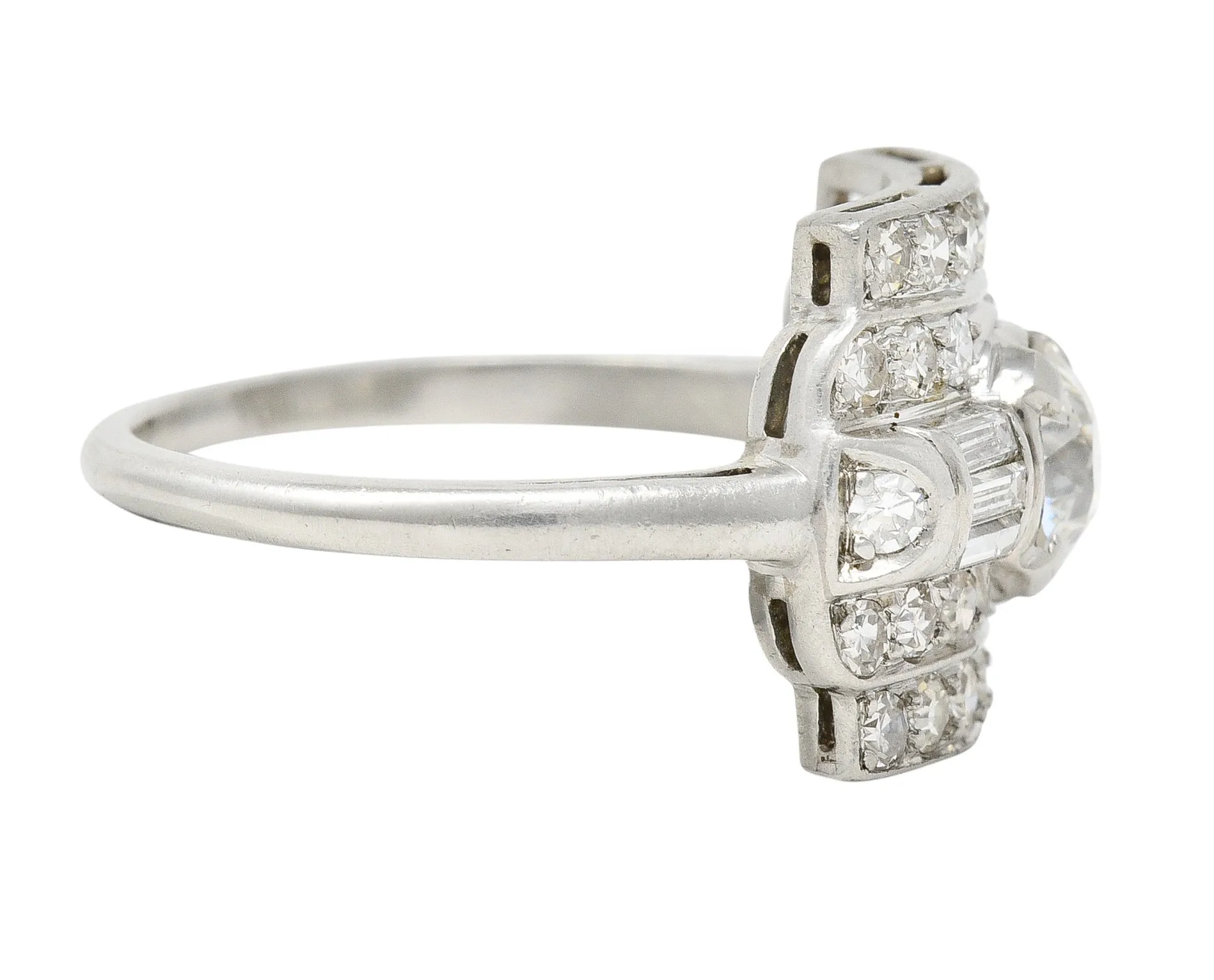 Maurice Tishman Art Deco 1.66 CTW Old European Cut Diamond Platinum Cluster Vintage Dinner Ring