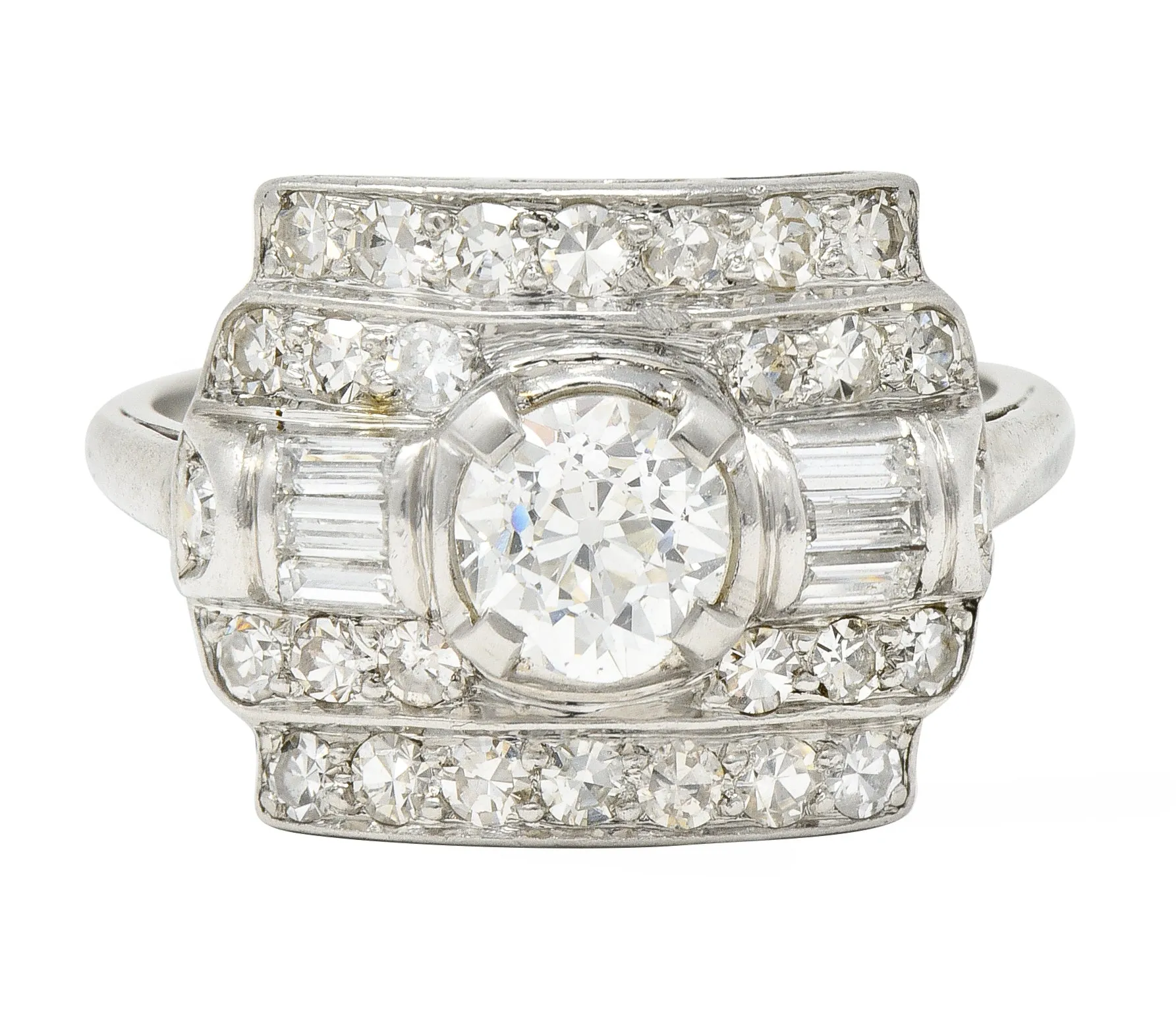 Maurice Tishman Art Deco 1.66 CTW Old European Cut Diamond Platinum Cluster Vintage Dinner Ring