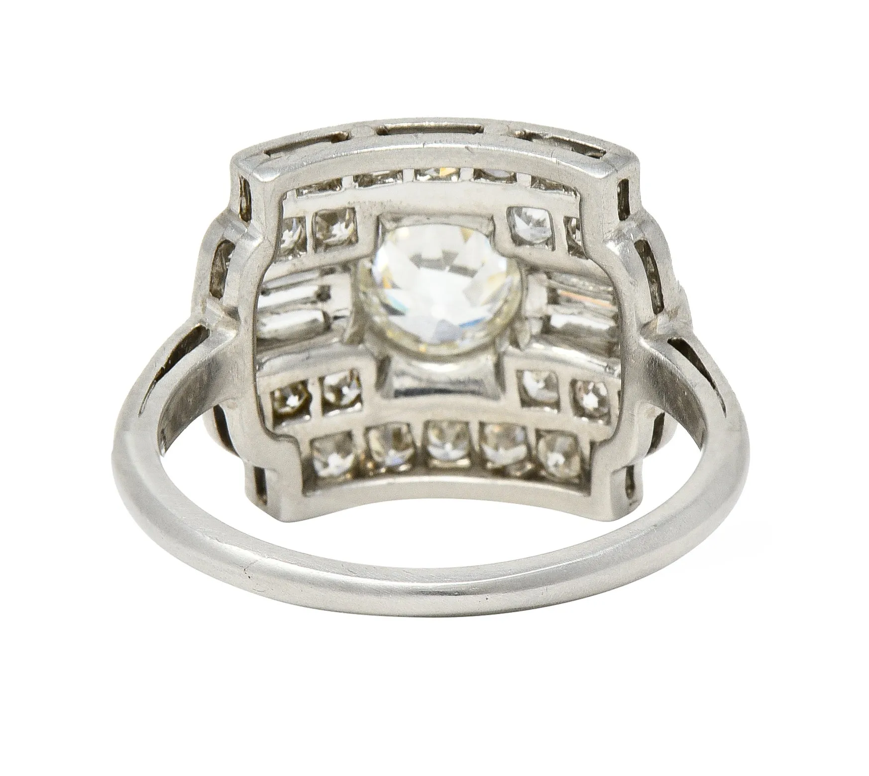 Maurice Tishman Art Deco 1.66 CTW Old European Cut Diamond Platinum Cluster Vintage Dinner Ring