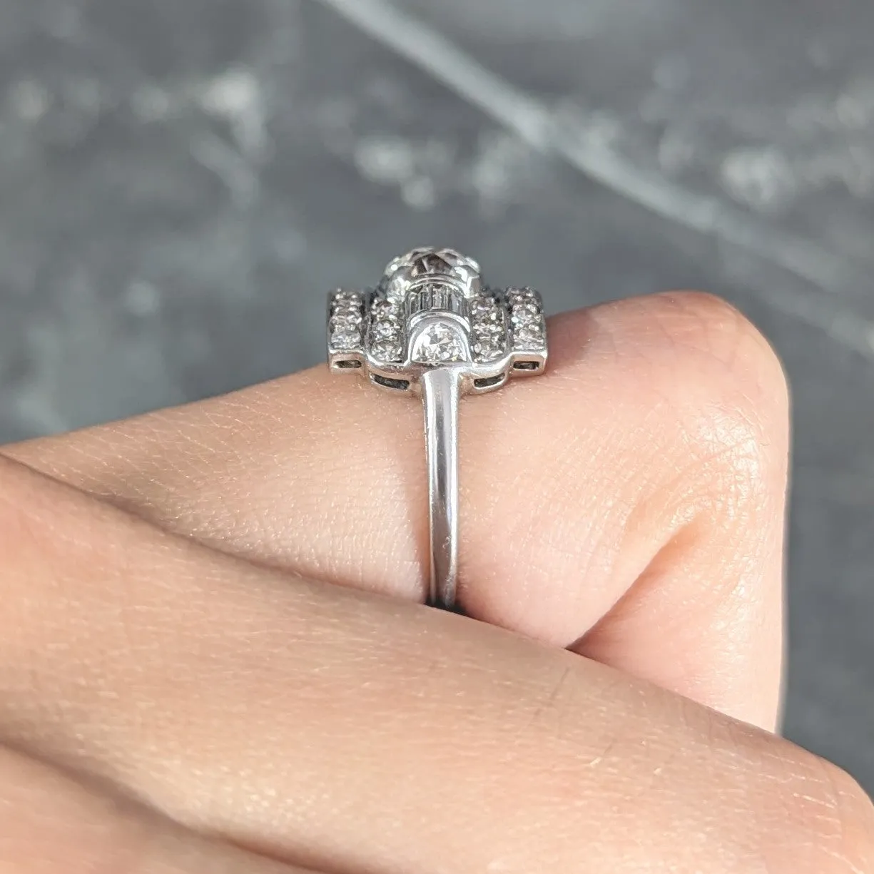 Maurice Tishman Art Deco 1.66 CTW Old European Cut Diamond Platinum Cluster Vintage Dinner Ring
