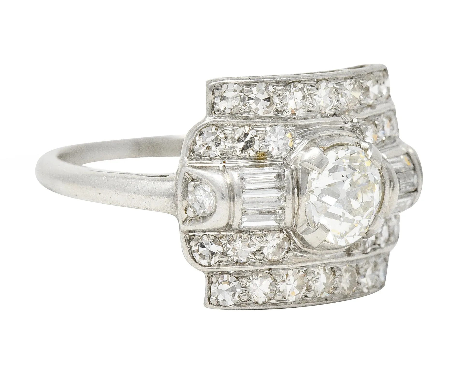 Maurice Tishman Art Deco 1.66 CTW Old European Cut Diamond Platinum Cluster Vintage Dinner Ring
