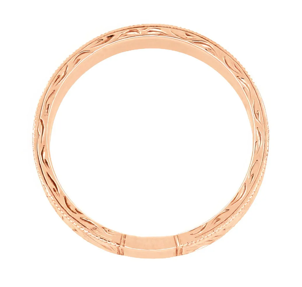 Men's Art Deco Scrolls Engraved Wedding Band in 14 Karat Rose Gold