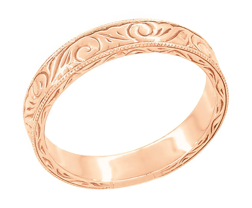 Men's Art Deco Scrolls Engraved Wedding Band in 14 Karat Rose Gold