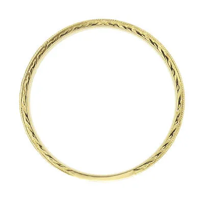 Mens Yellow Gold Antique Style 4mm Wide Art Deco Wheat Engraved Wedding Ring - 10K, 14K or 18K Gold