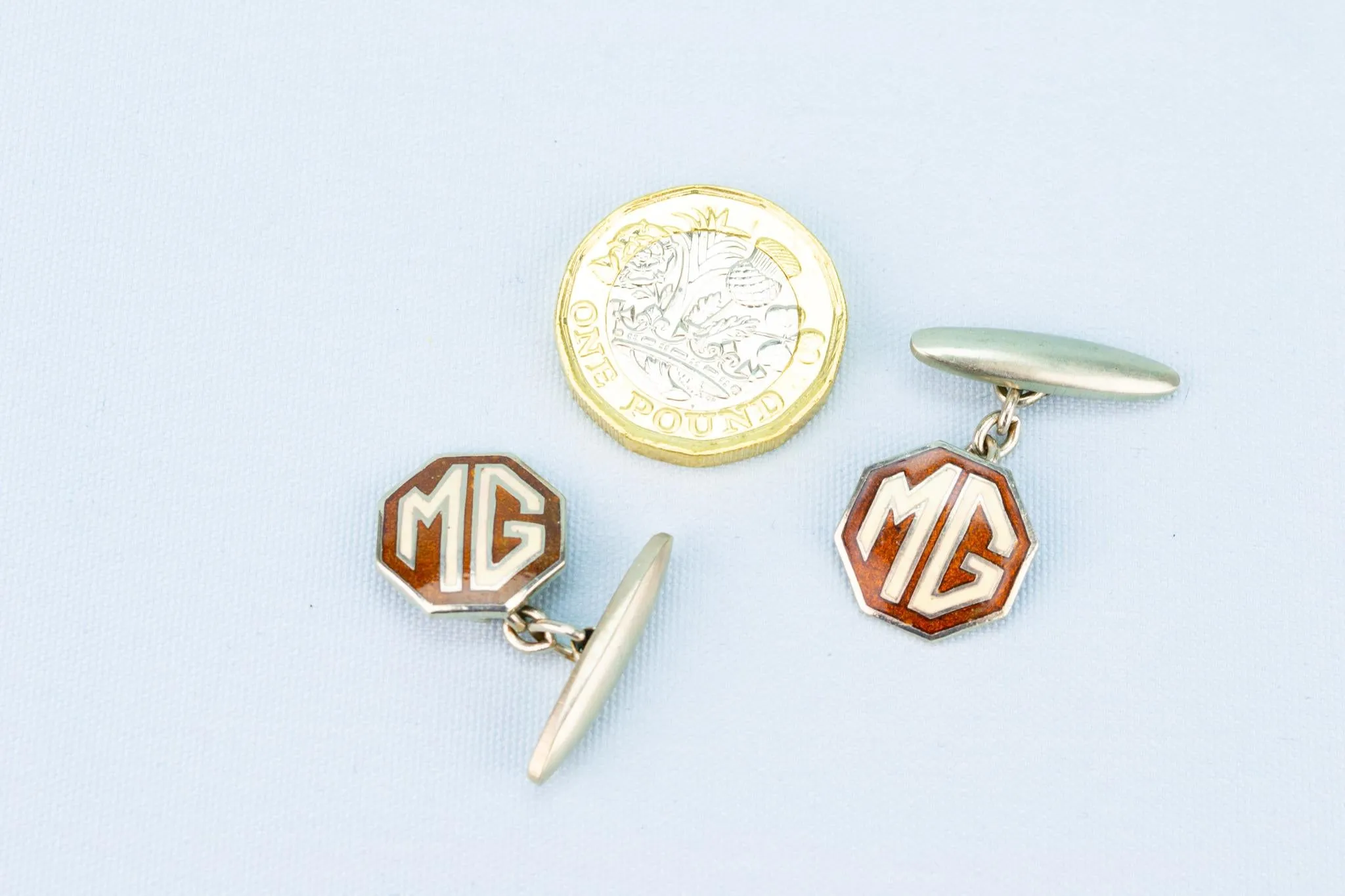 MG Cufflinks in Red Enamel, English 1960s