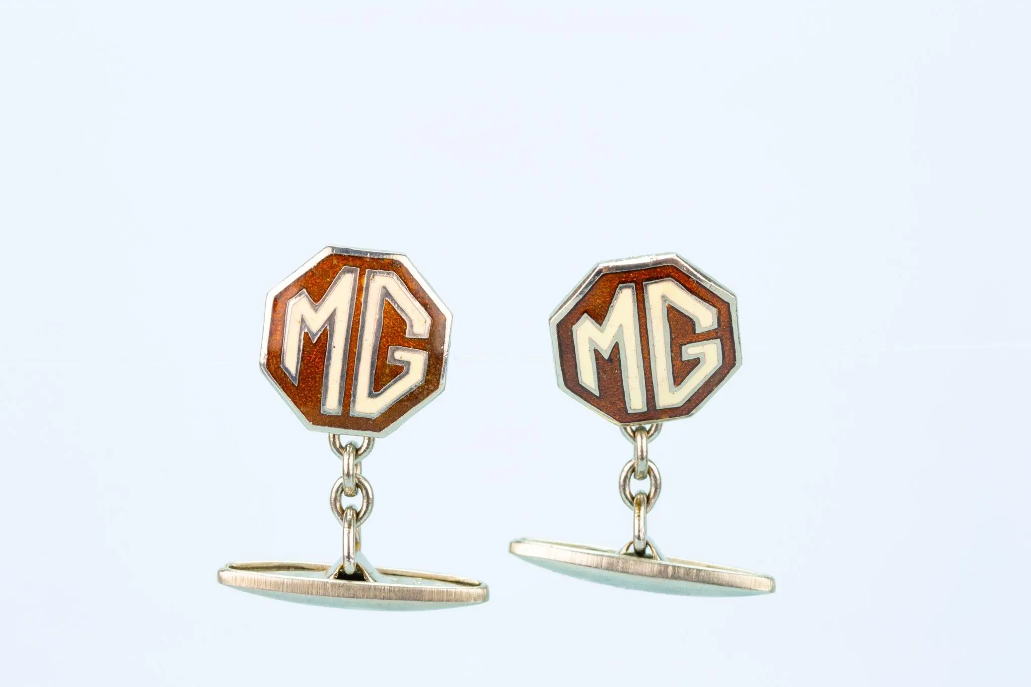 MG Cufflinks in Red Enamel, English 1960s