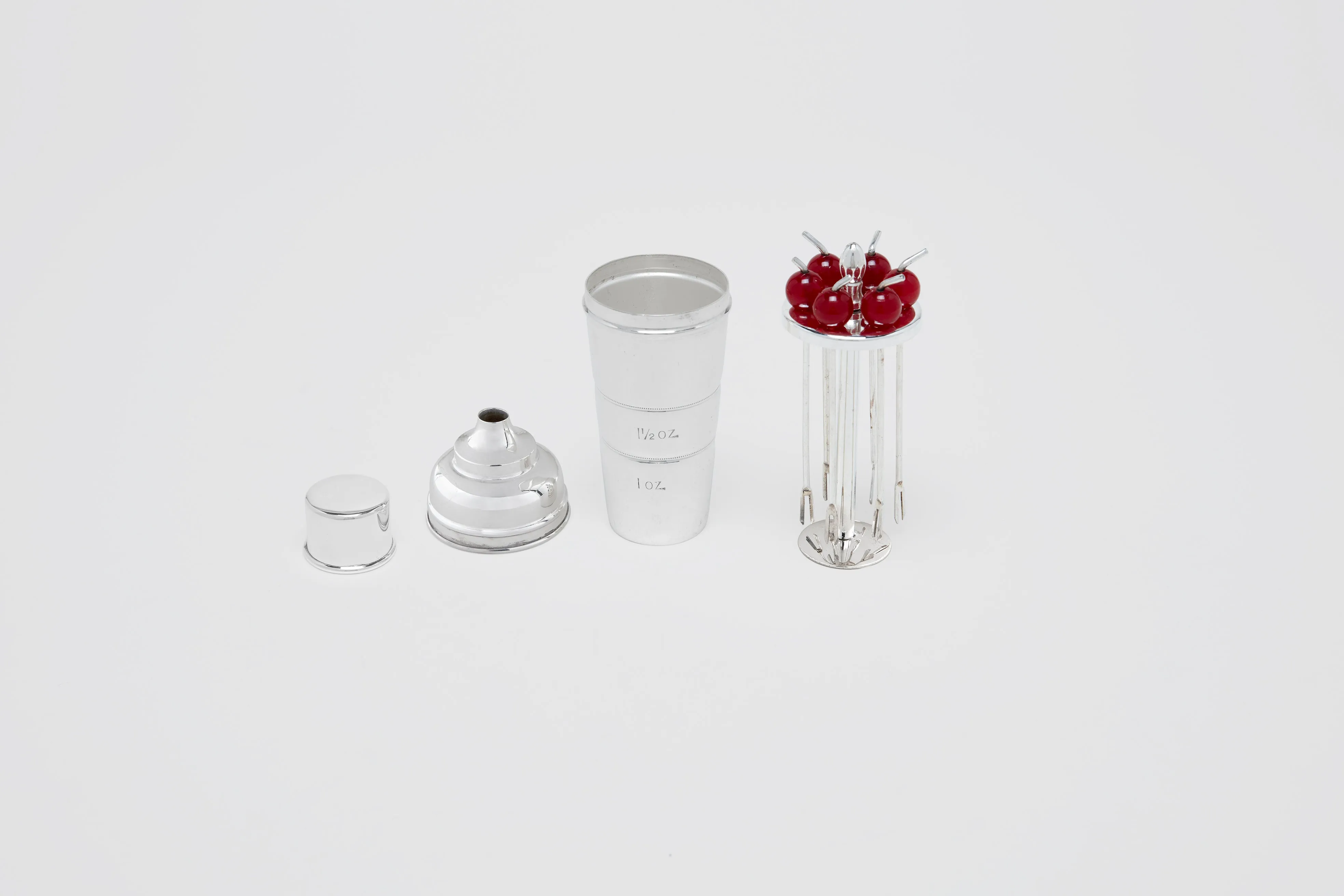 Miniature Cocktail Shaker Jigger with Pick Stand & Cherry Picks