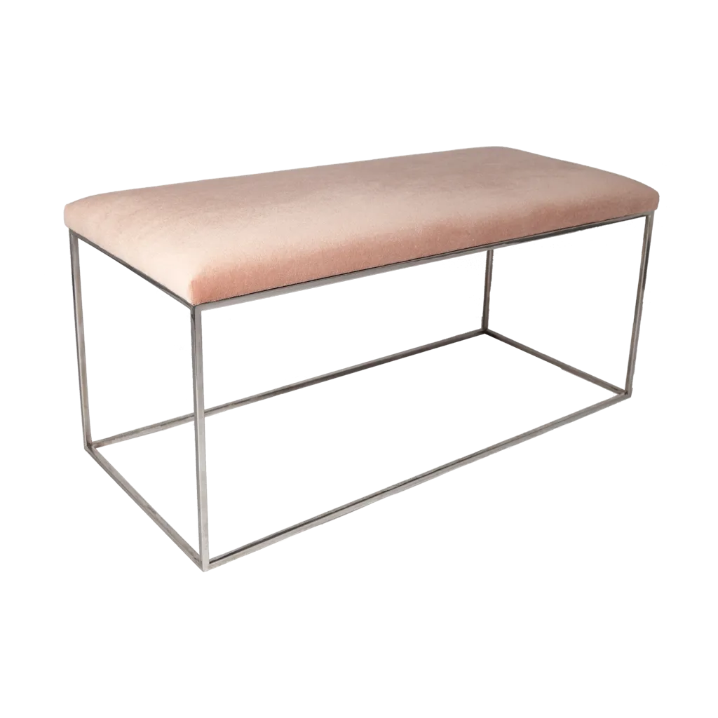 Minimalist Chrome Bench in Pink Mohair