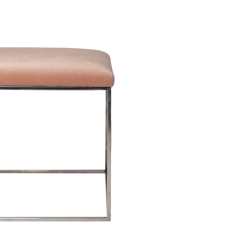 Minimalist Chrome Bench in Pink Mohair