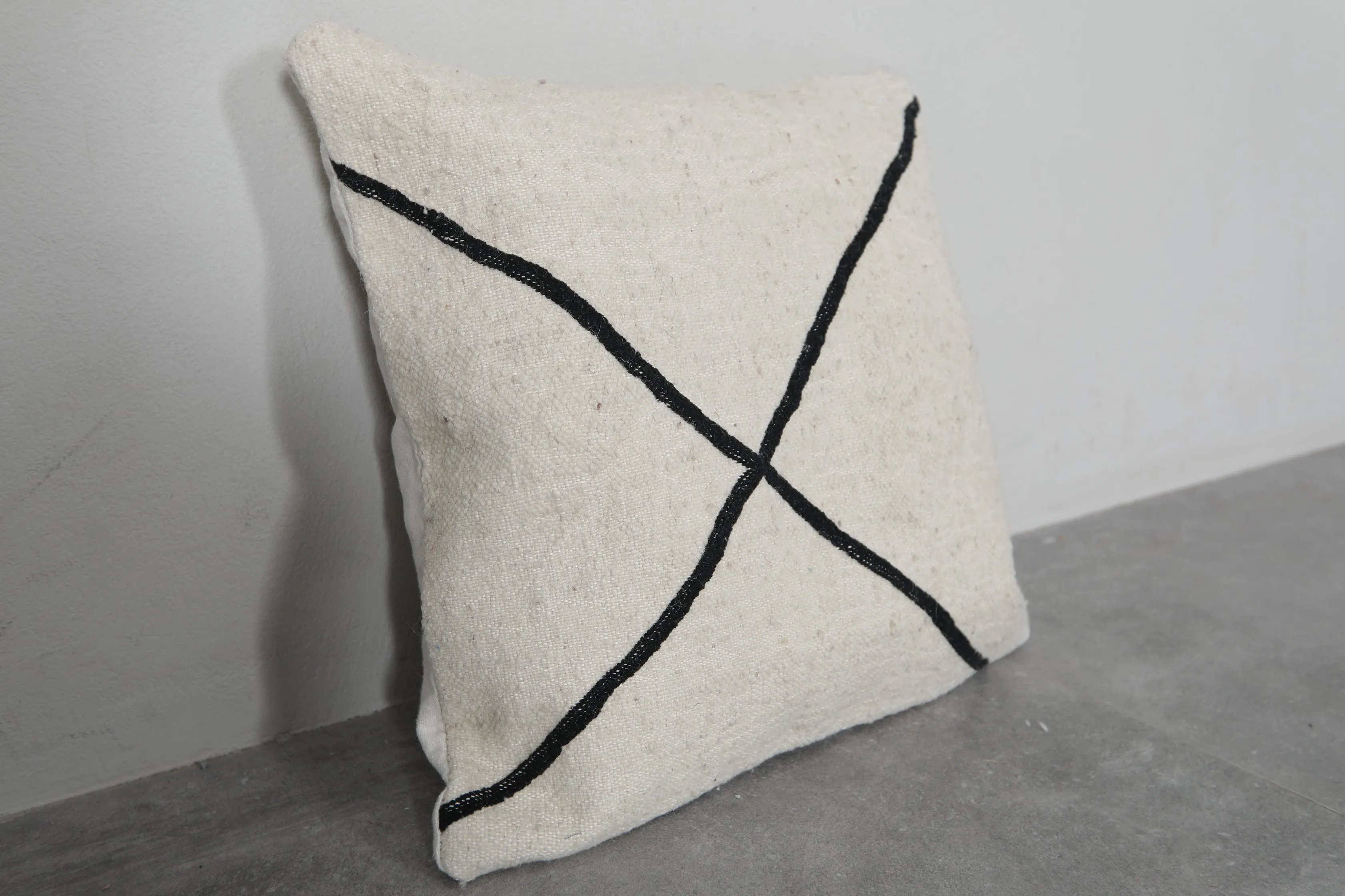 Minimalist Moroccan Wool Pillow - 18.1 x 18.1 Inches