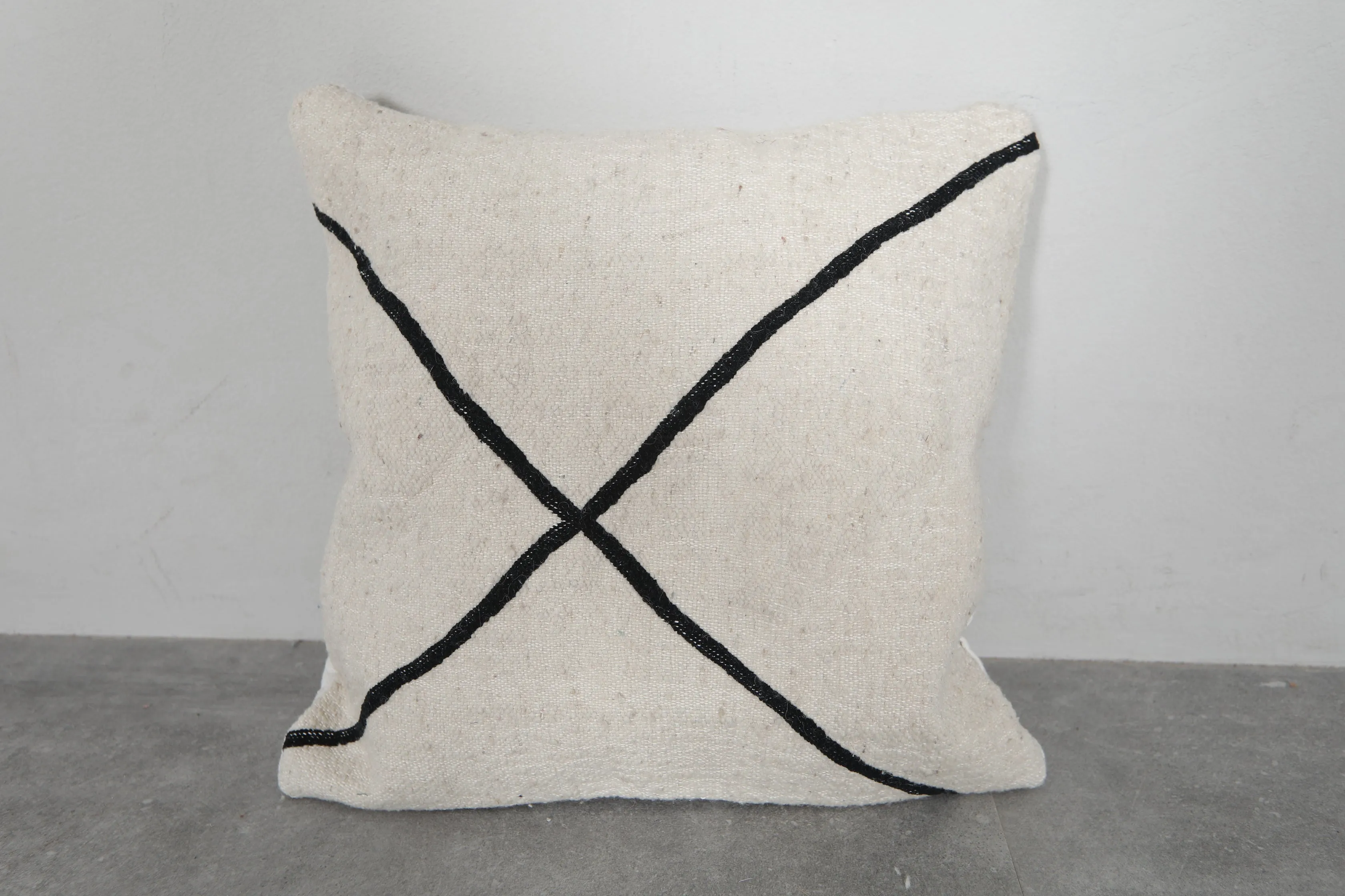Minimalist Moroccan Wool Pillow - 18.1 x 18.1 Inches