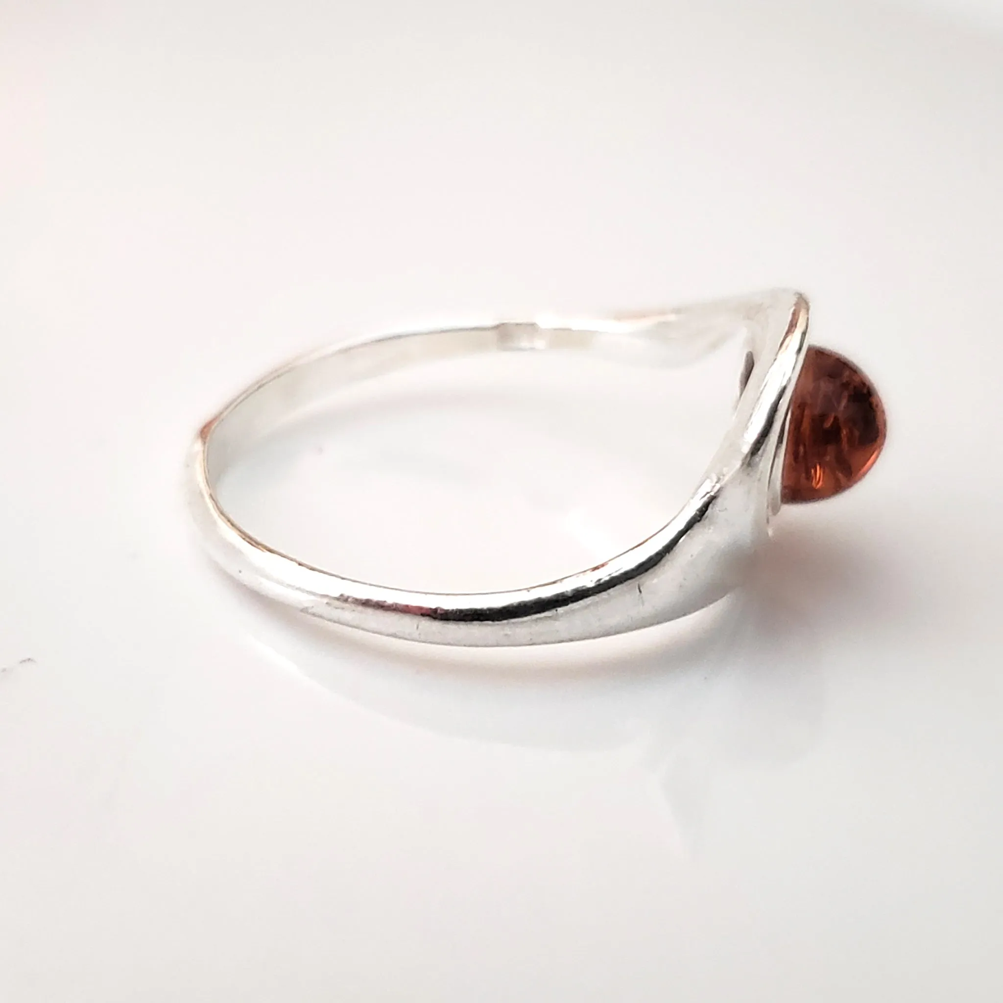 Minimalist Ring Oval Cognac Shade Natural Amber Sterling Silver