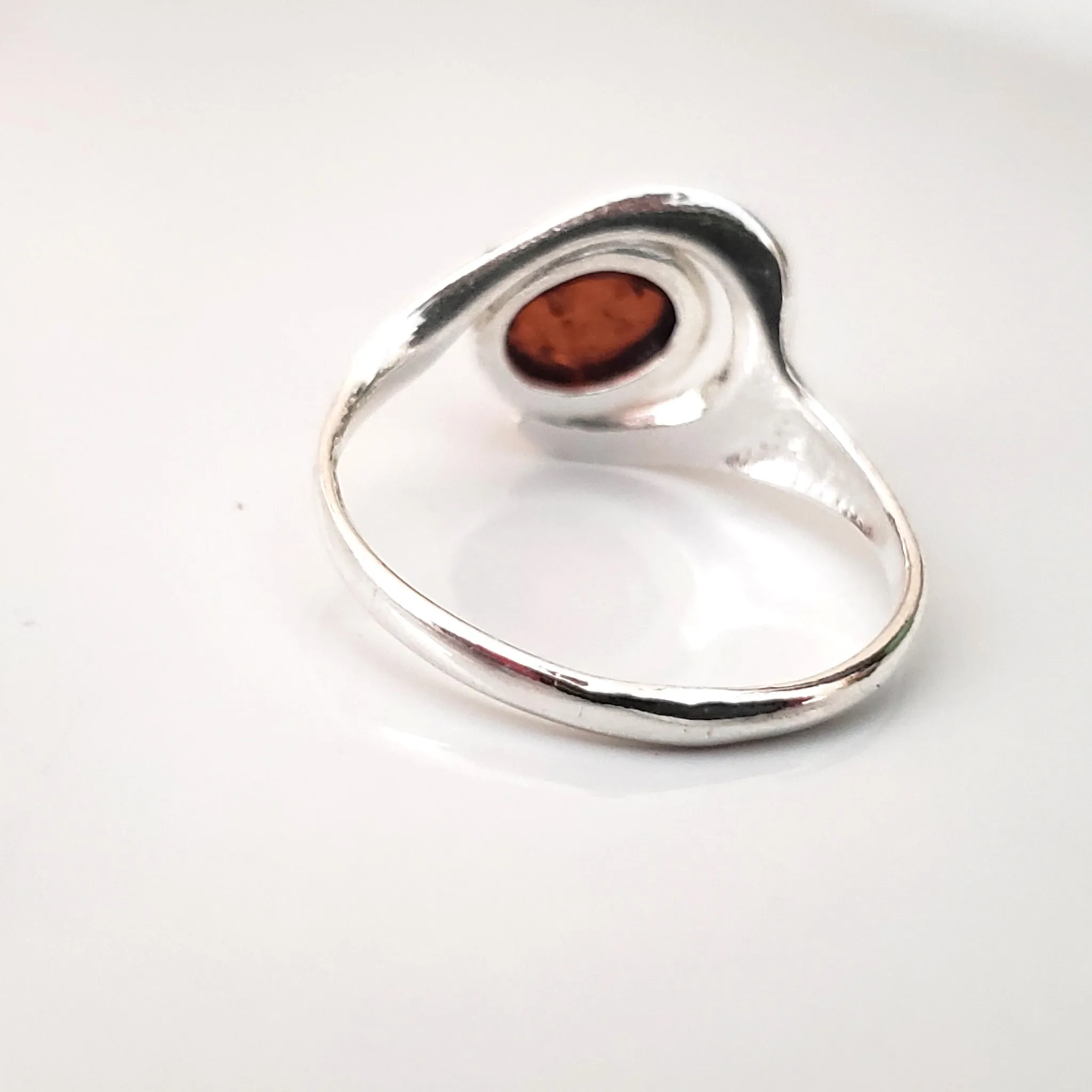 Minimalist Ring Oval Cognac Shade Natural Amber Sterling Silver