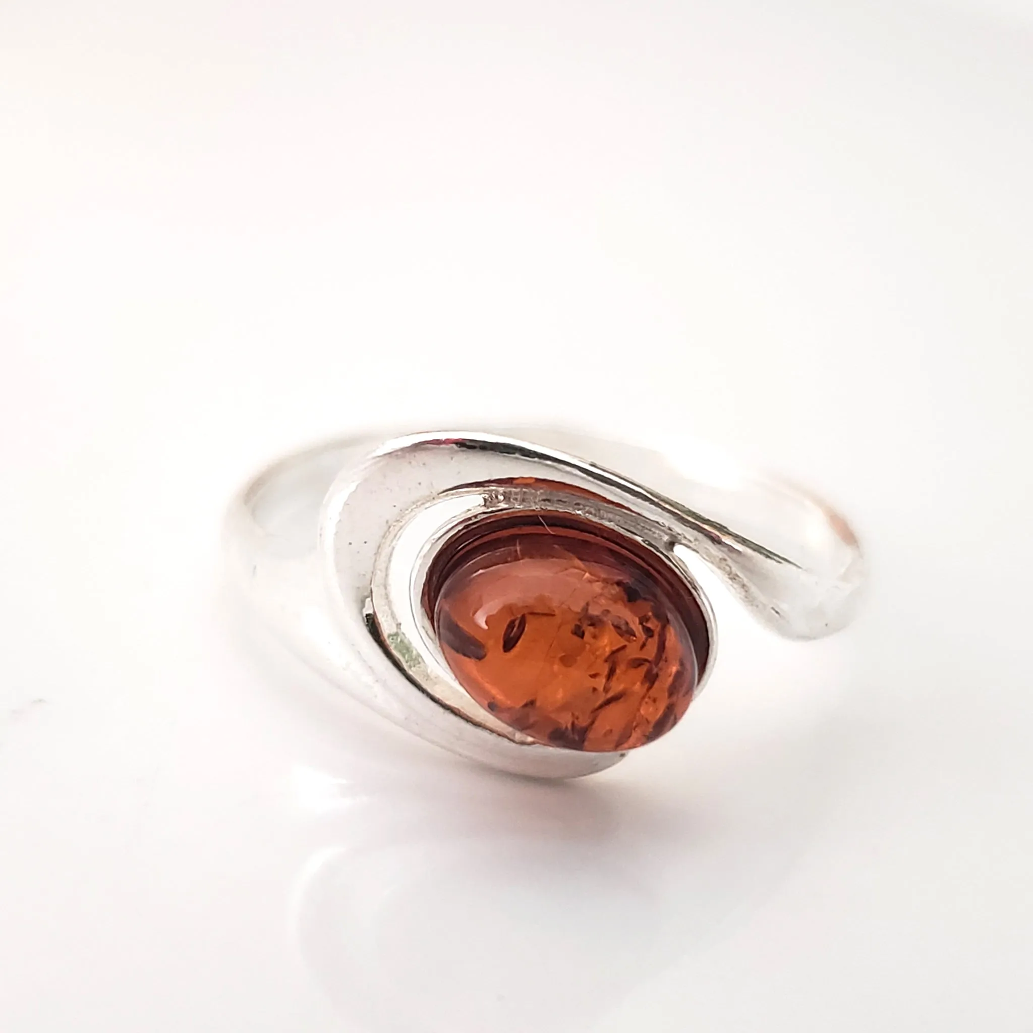 Minimalist Ring Oval Cognac Shade Natural Amber Sterling Silver