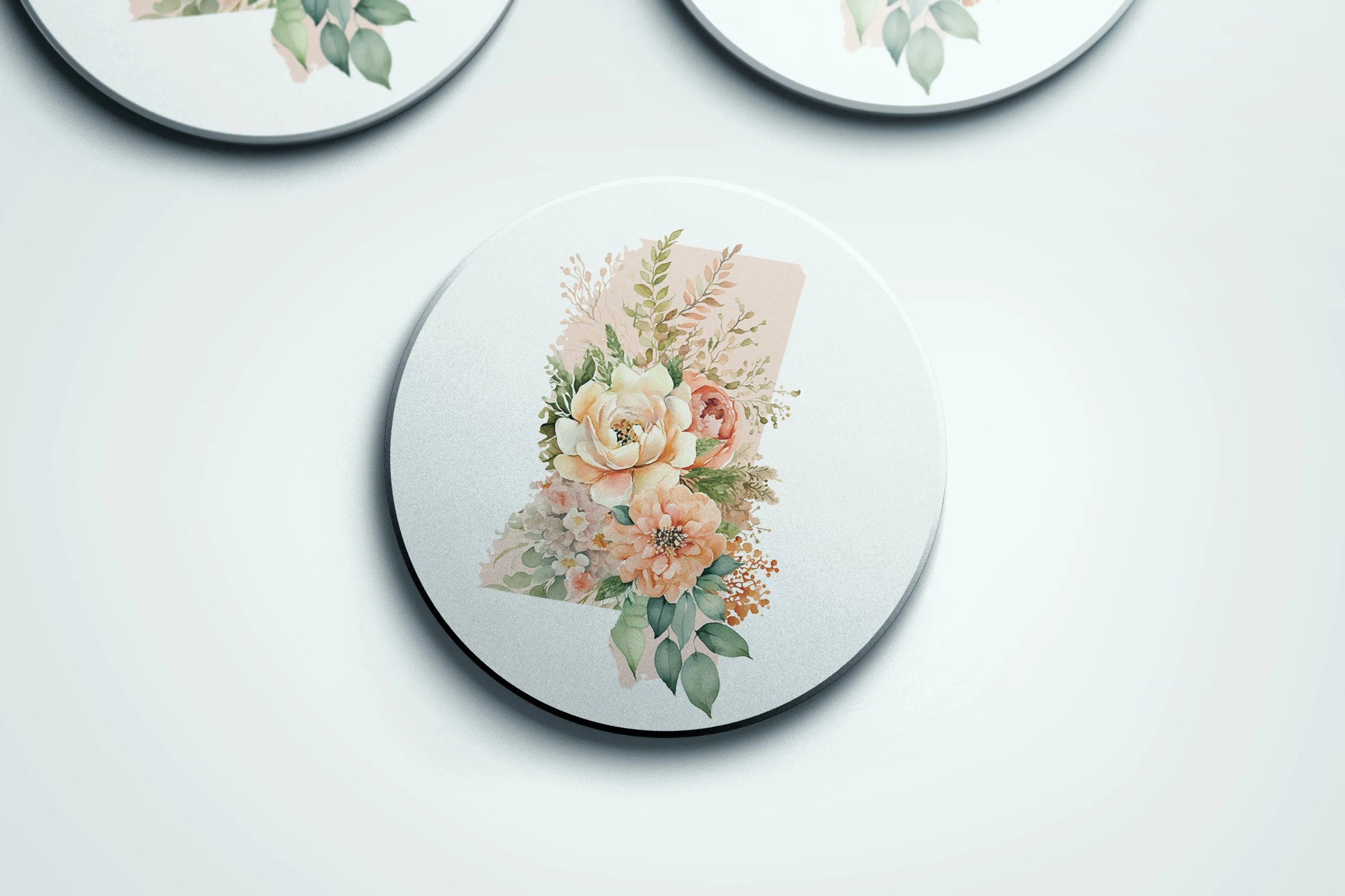 Mississippi Coasters Set of 4 | Seasonal Floral Designs, State Shape Drink Coasters for Home Decor & Gifts