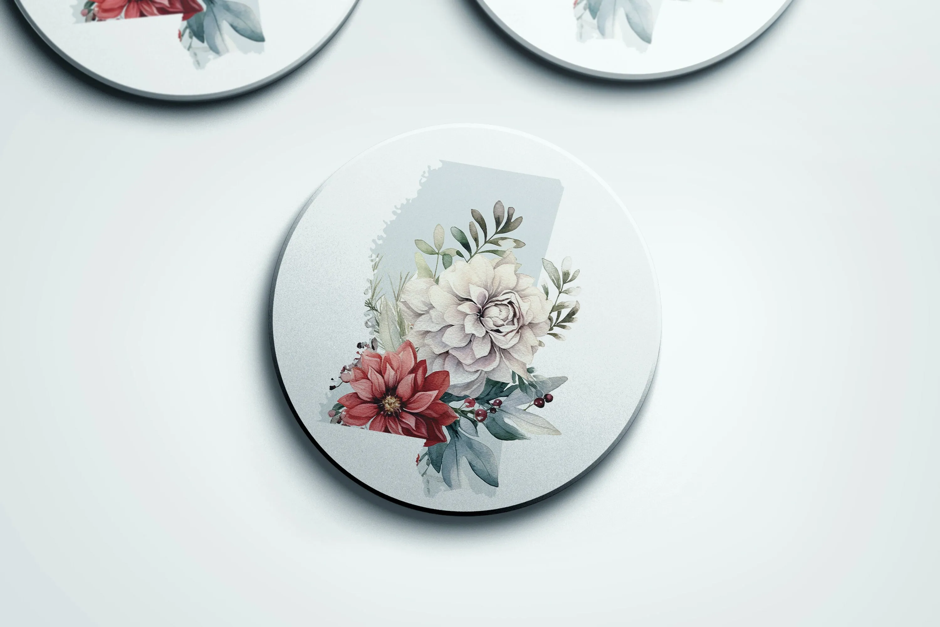 Mississippi Coasters Set of 4 | Seasonal Floral Designs, State Shape Drink Coasters for Home Decor & Gifts