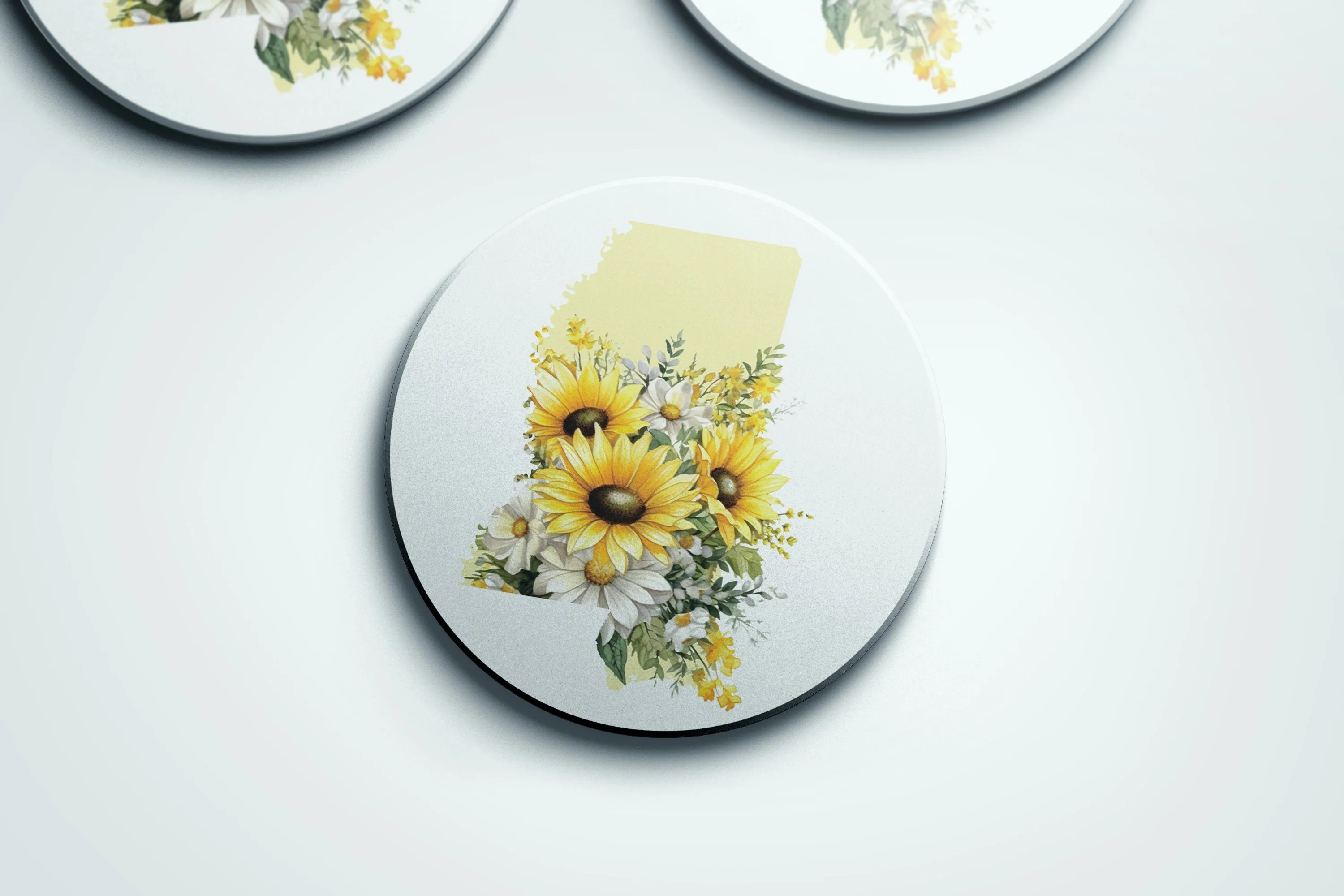 Mississippi Coasters Set of 4 | Seasonal Floral Designs, State Shape Drink Coasters for Home Decor & Gifts