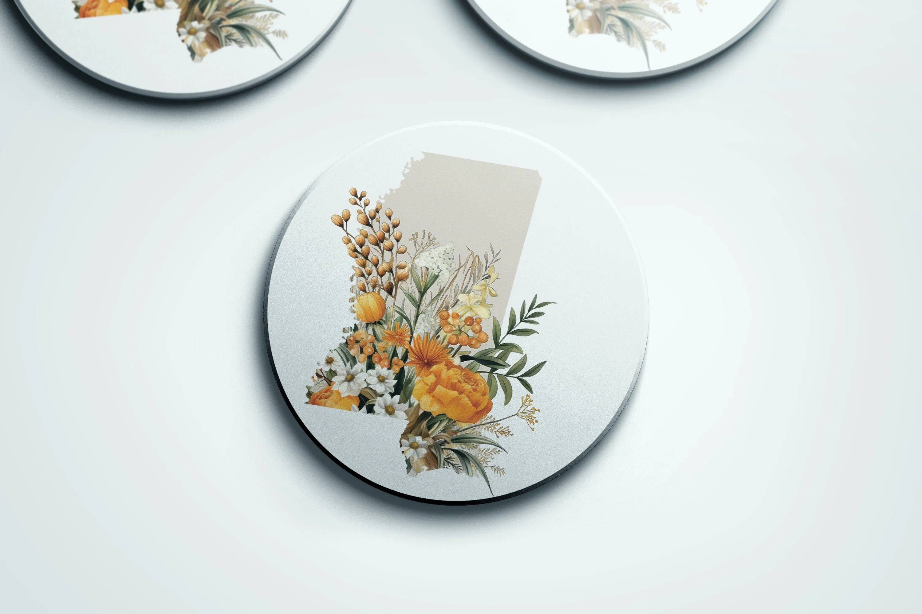 Mississippi Coasters Set of 4 | Seasonal Floral Designs, State Shape Drink Coasters for Home Decor & Gifts