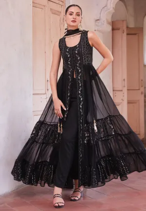 Modern Elegance Black Embroidered Slit Style Anarkali