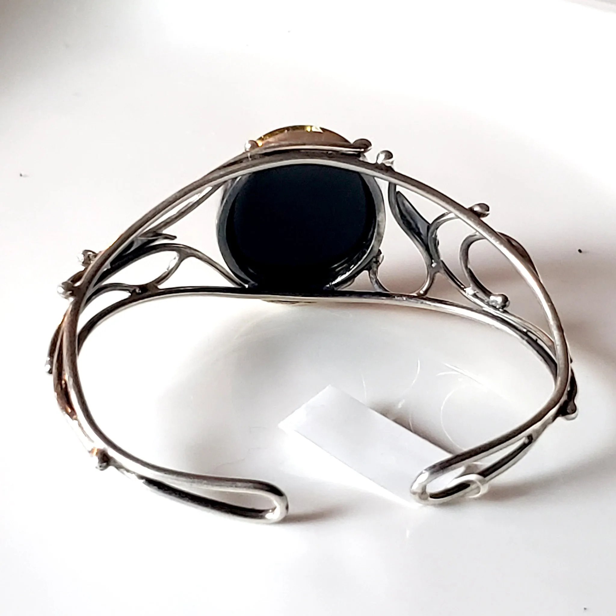 Modern Green Amber Silver Cuff Bracelet